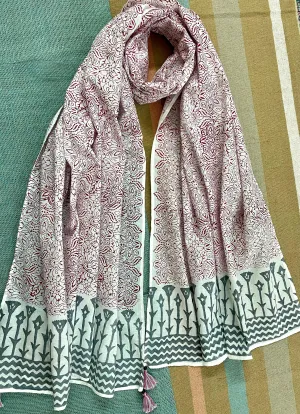 Inky Pinky Kalamkari Block Printed Voile Cotton Scarf