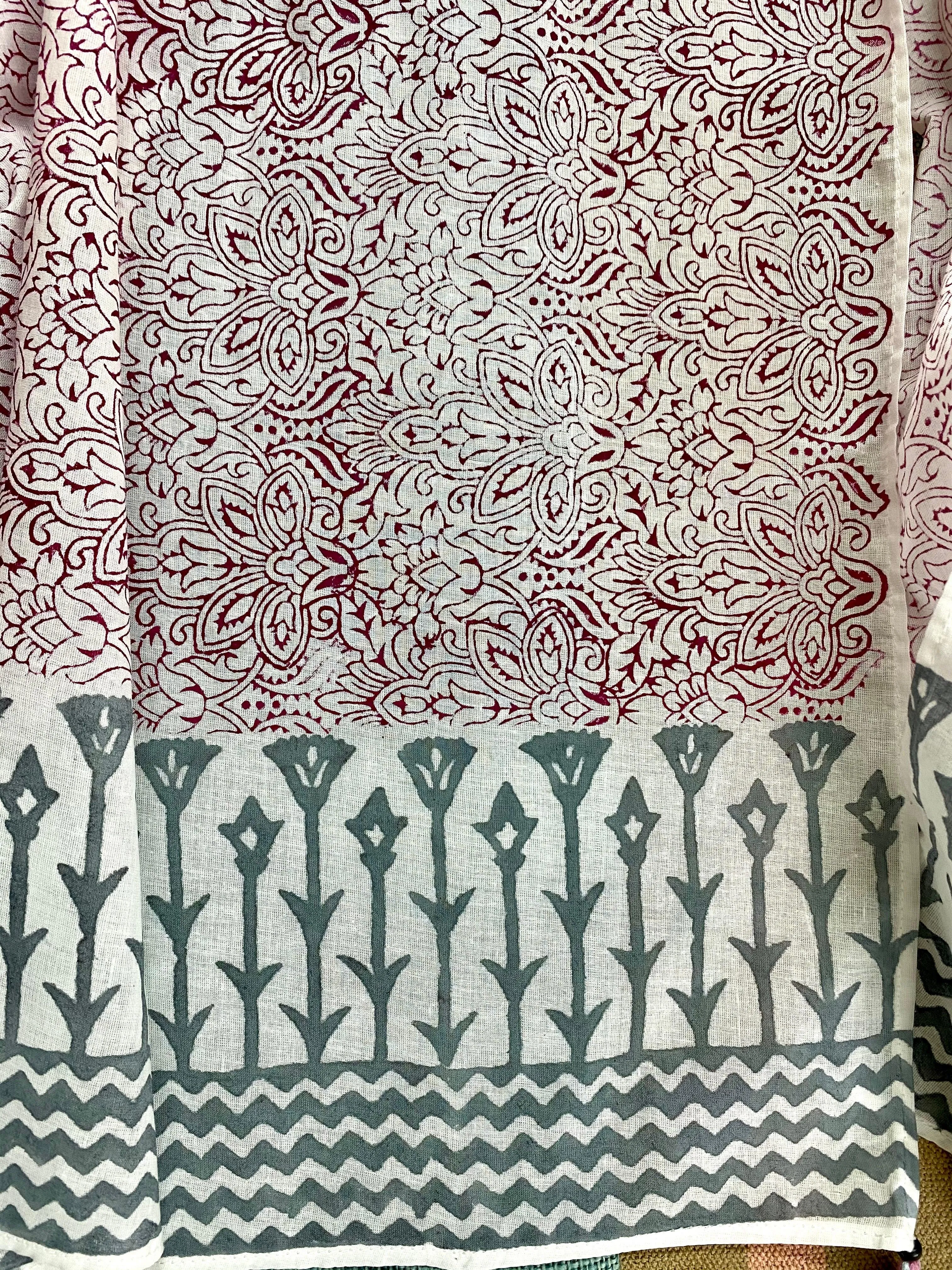 Inky Pinky Kalamkari Block Printed Voile Cotton Scarf