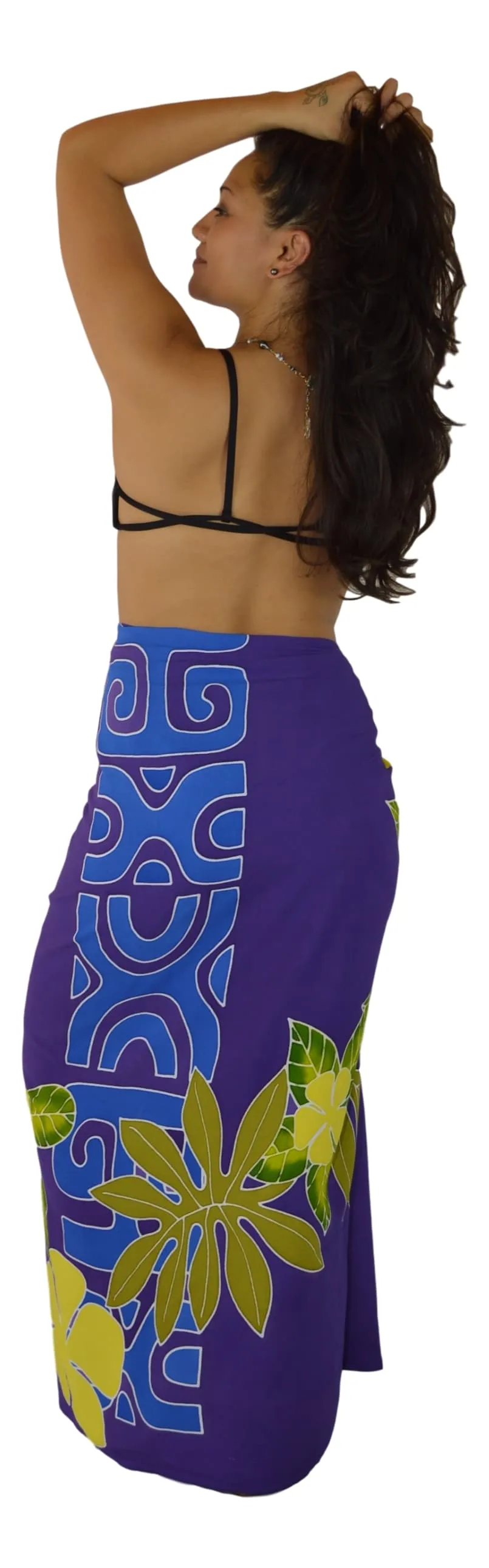 Island Style - Hand-Painted Batik Sarong - Full-Size (48" x 72") - Tahitian Plumeria - Violet