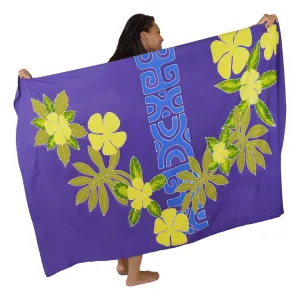 Island Style - Hand-Painted Batik Sarong - Full-Size (48" x 72") - Tahitian Plumeria - Violet