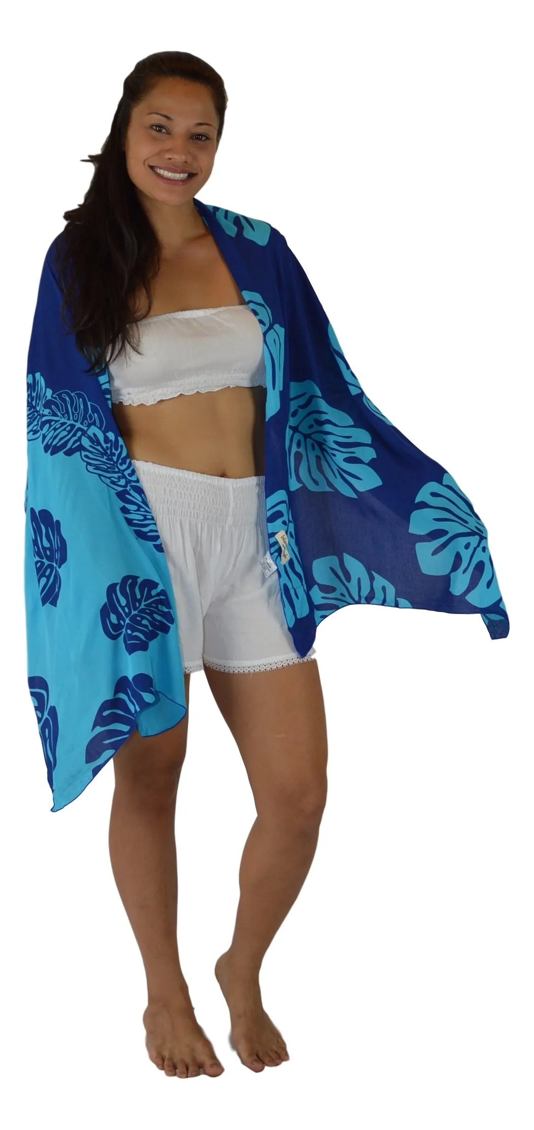 Island Style - Monstera Sarong - Blue / Lt Blue - Half