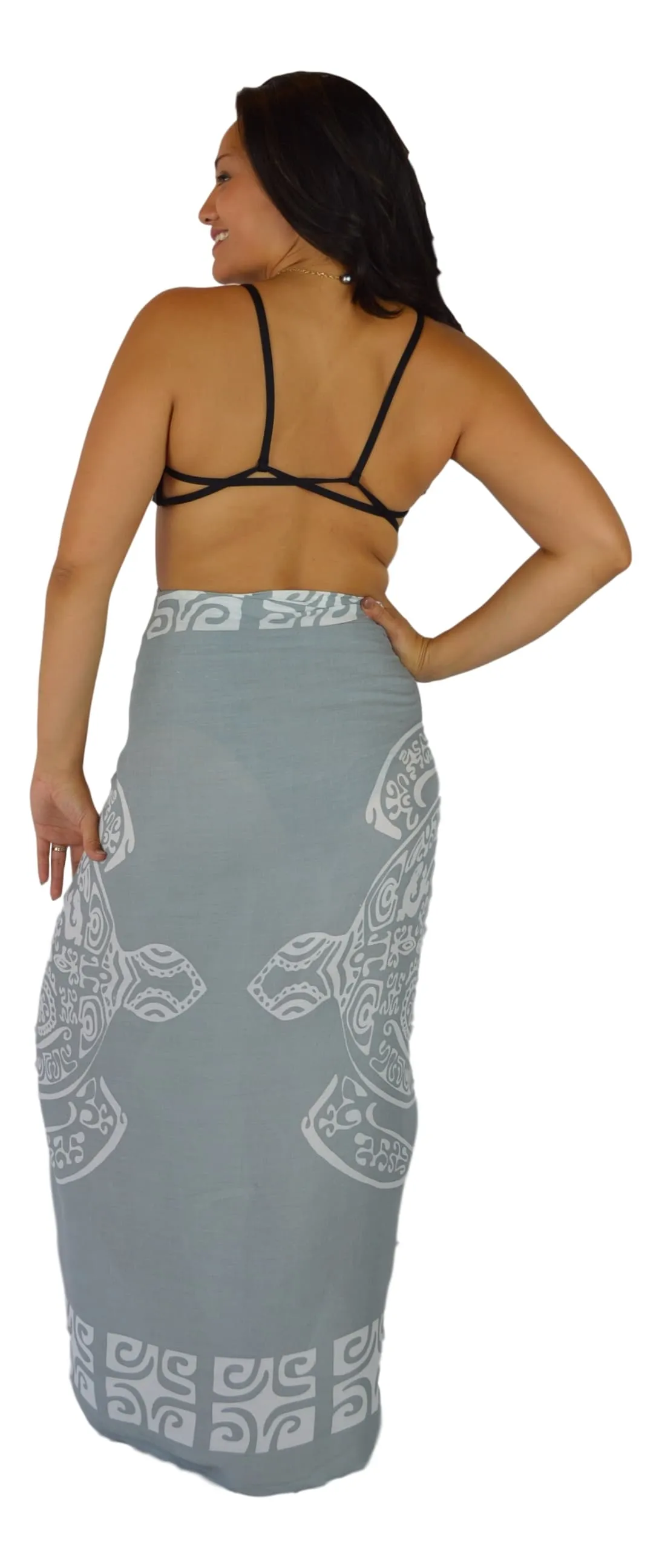 Island Style - Tahitian Turtle Sarong - Full - Grey / White
