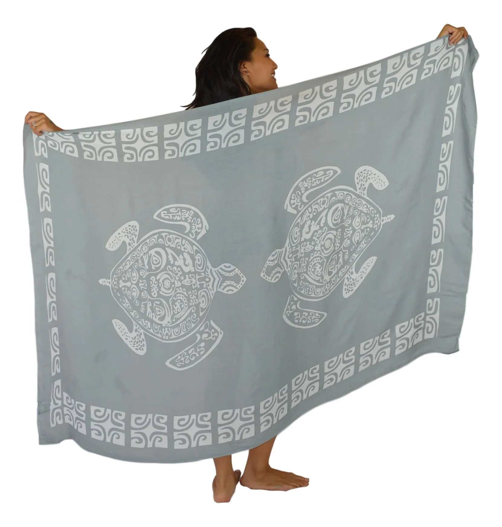 Island Style - Tahitian Turtle Sarong - Full - Grey / White