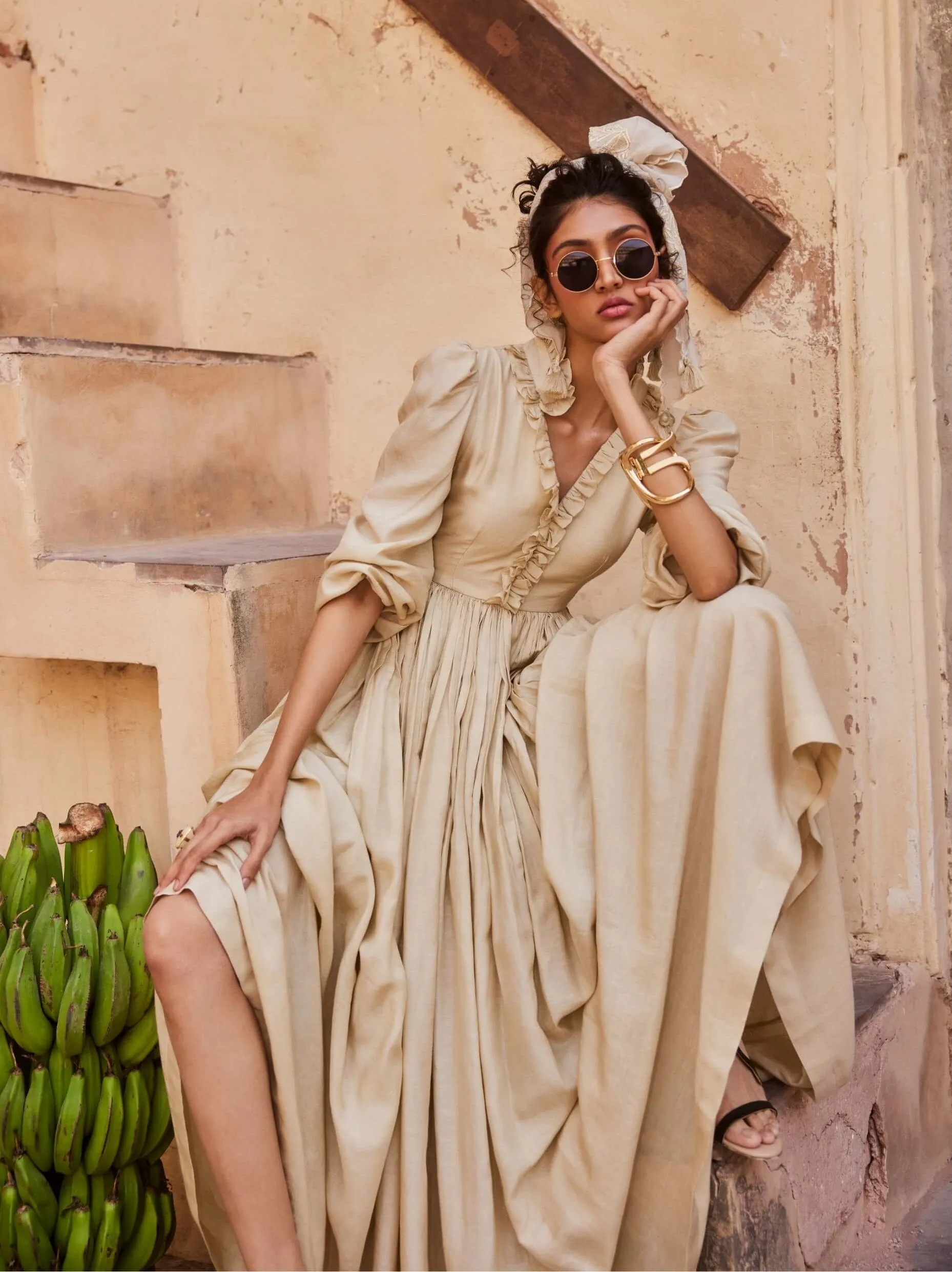 Ivory linen maxi dress
