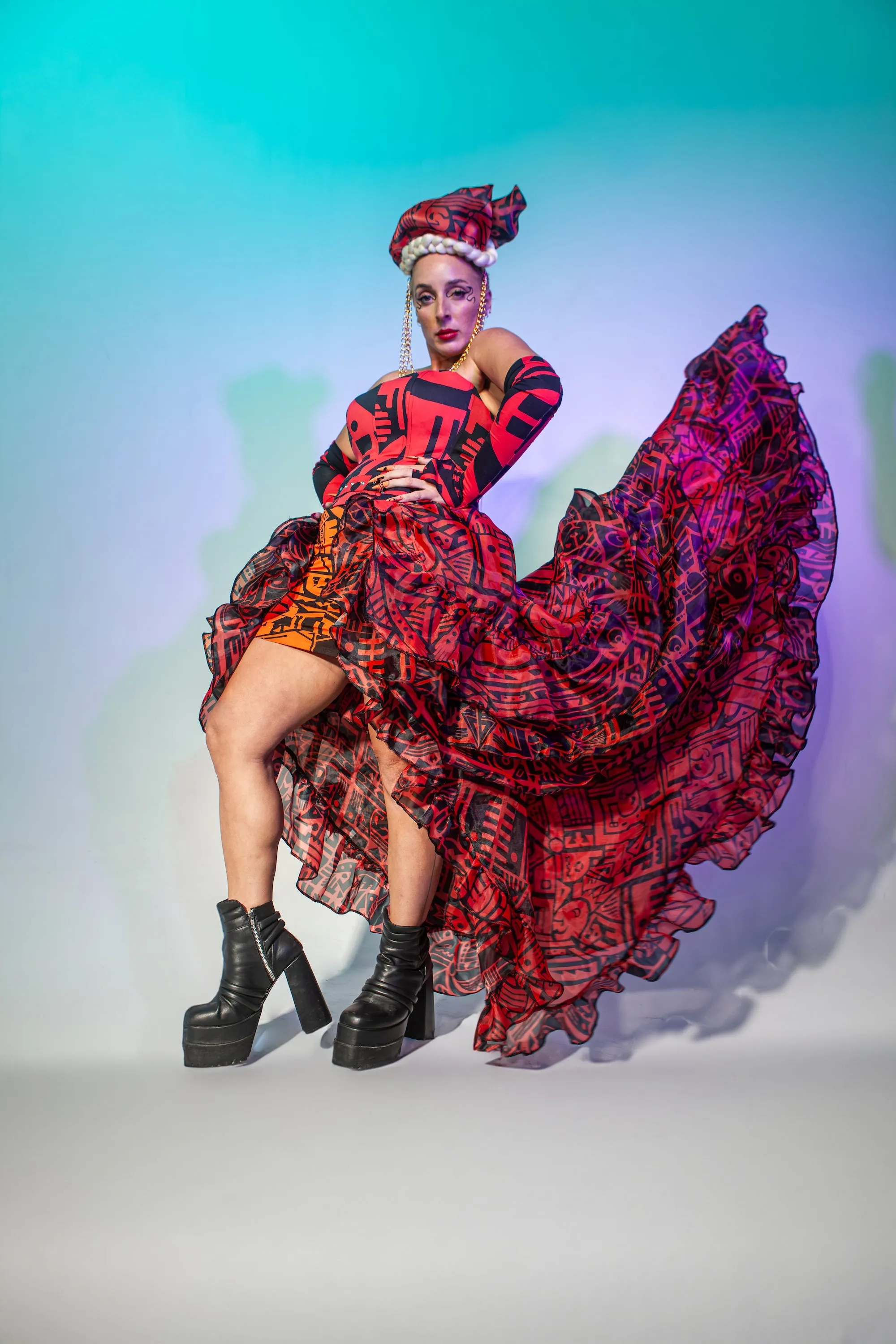 Jackalopeland X Bam-Bam Party Skirt Red