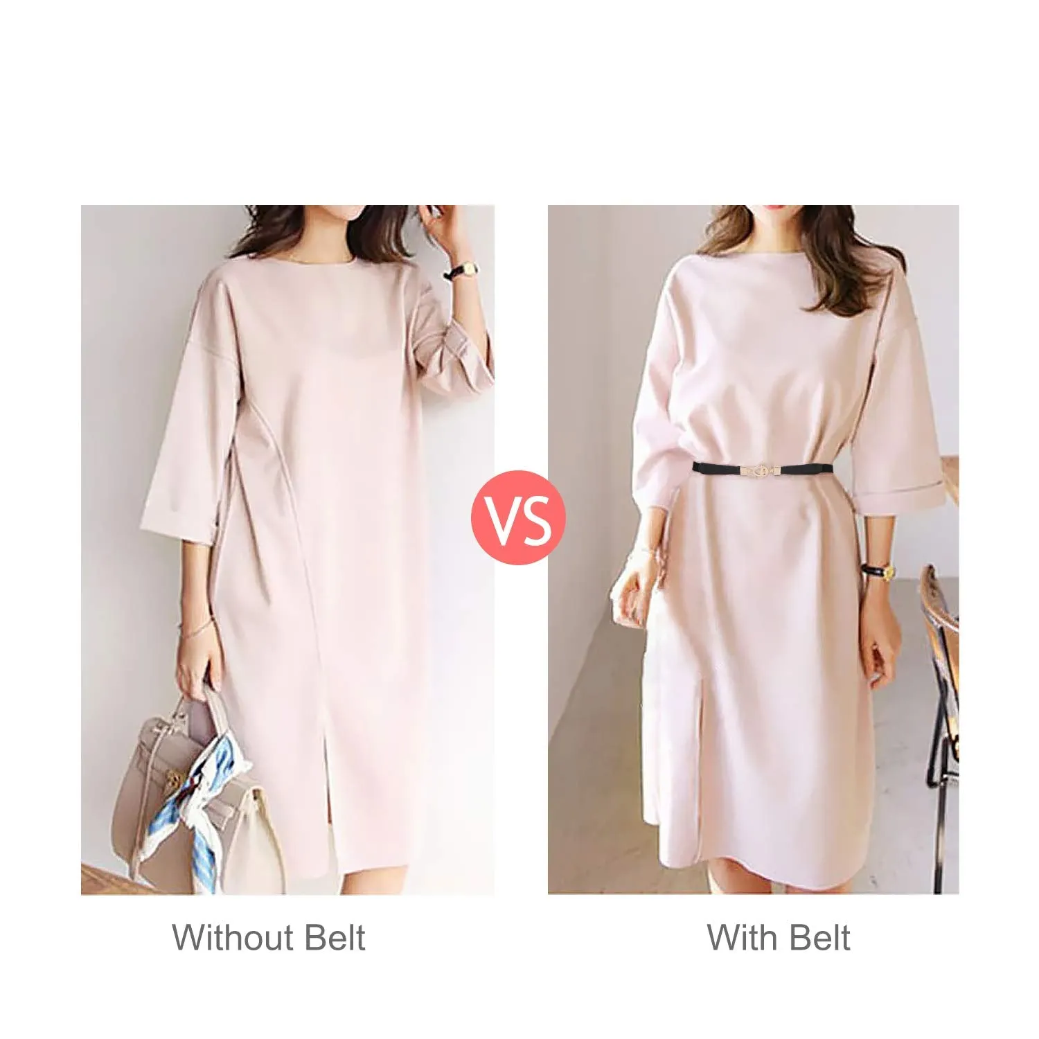 JASGOOD 2pcs Skinny Women Thin Waist Leather Belts With Golden Buckle For Dresses