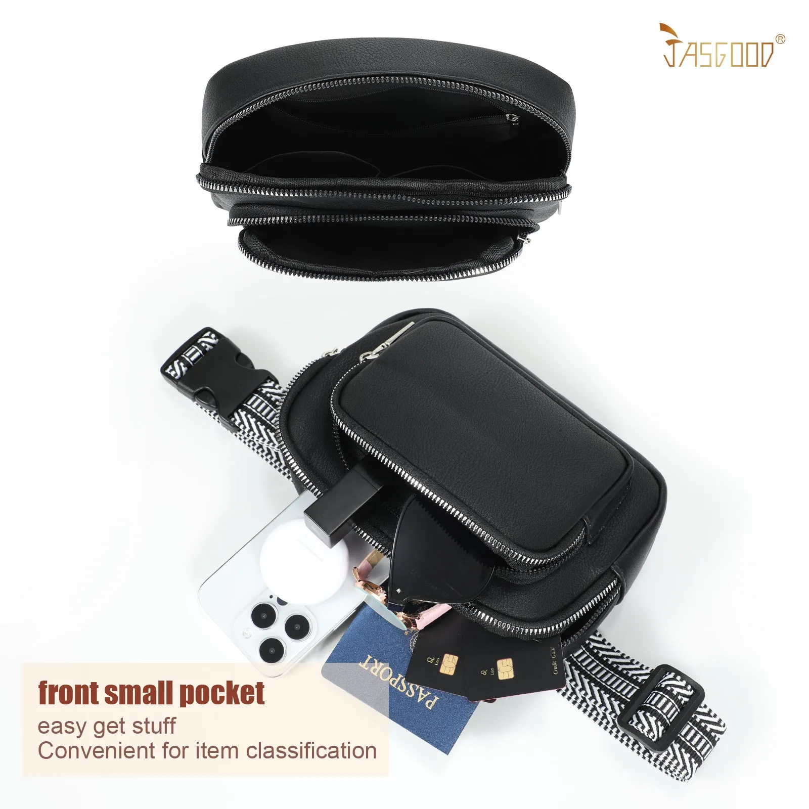 JASGOOD Leather Belt Bag for Women, Crossbody Waist Bag with Adjustable Strap Women's Fanny Pack