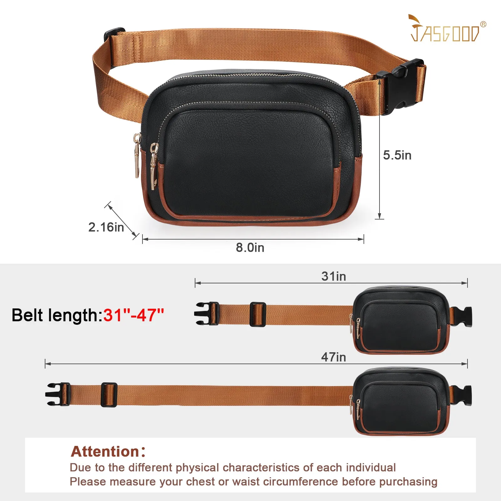 JASGOOD Leather Belt Bag for Women, Crossbody Waist Bag with Adjustable Strap Women's Fanny Pack