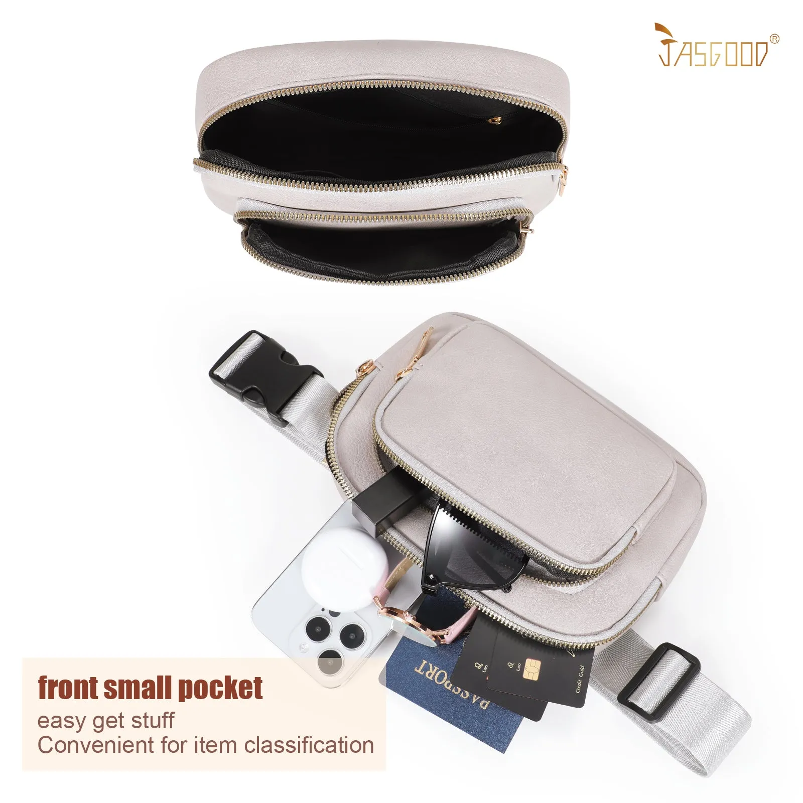 JASGOOD Leather Belt Bag for Women, Crossbody Waist Bag with Adjustable Strap Women's Fanny Pack