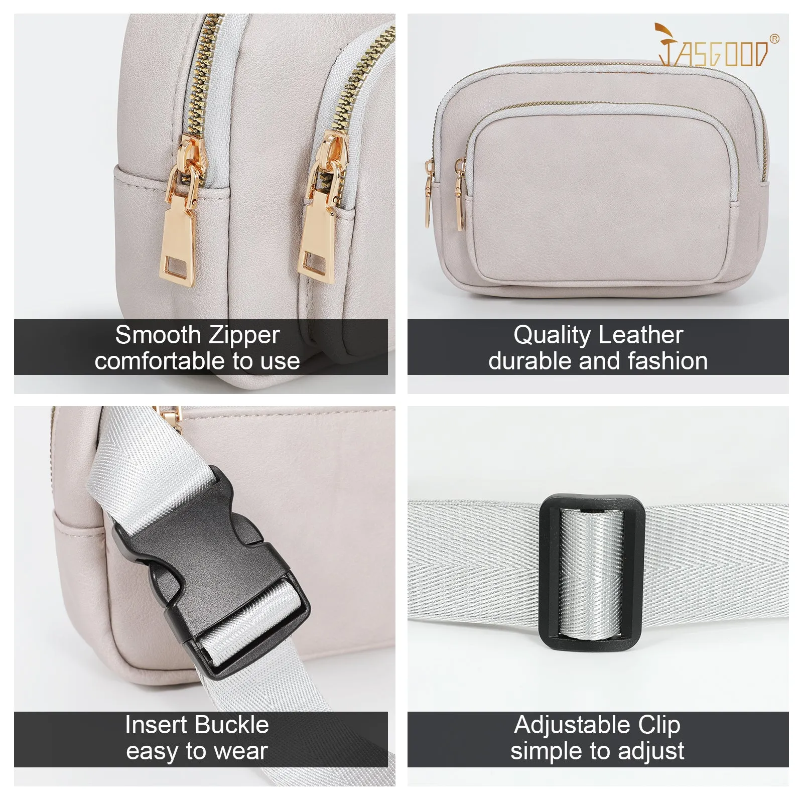 JASGOOD Leather Belt Bag for Women, Crossbody Waist Bag with Adjustable Strap Women's Fanny Pack