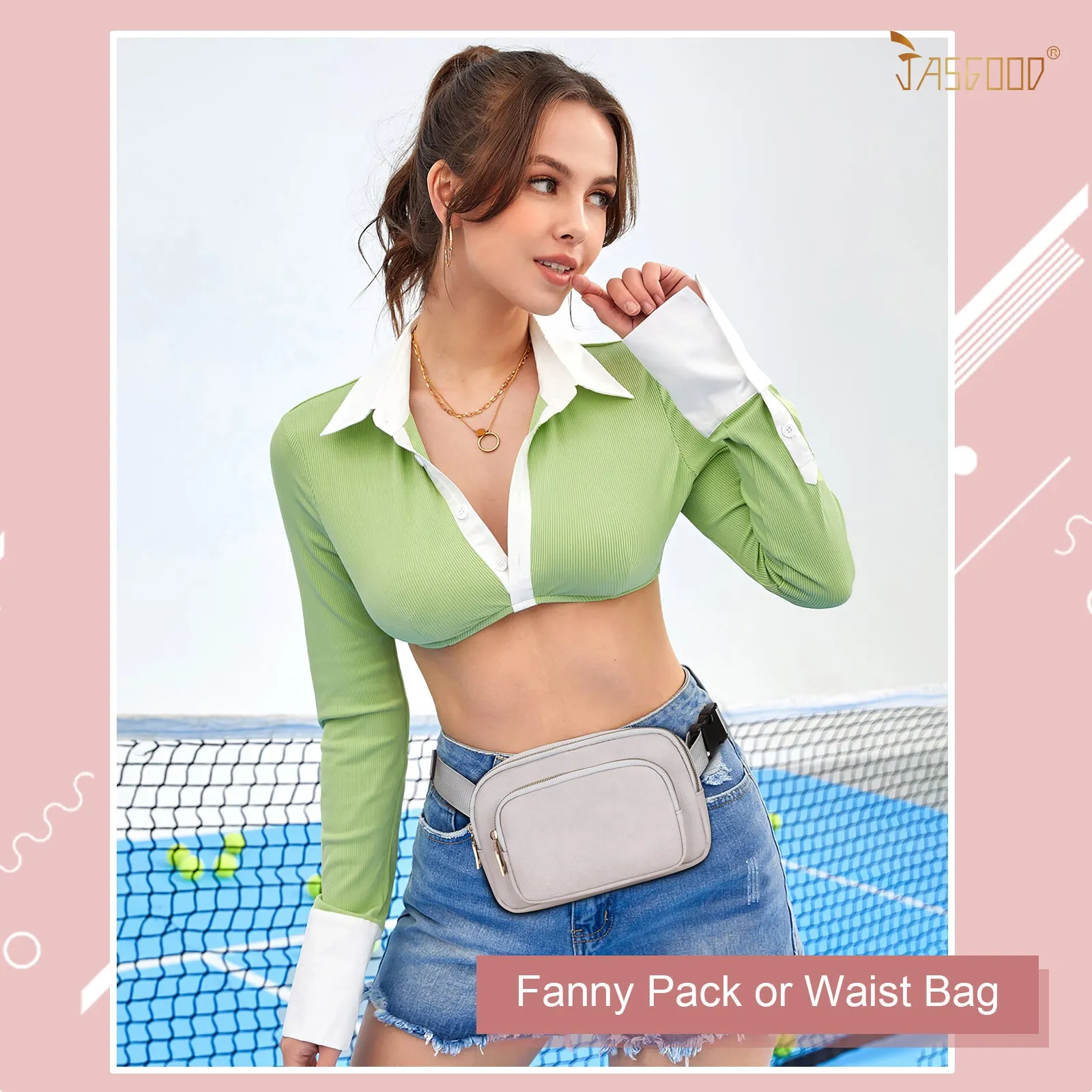 JASGOOD Leather Belt Bag for Women, Crossbody Waist Bag with Adjustable Strap Women's Fanny Pack