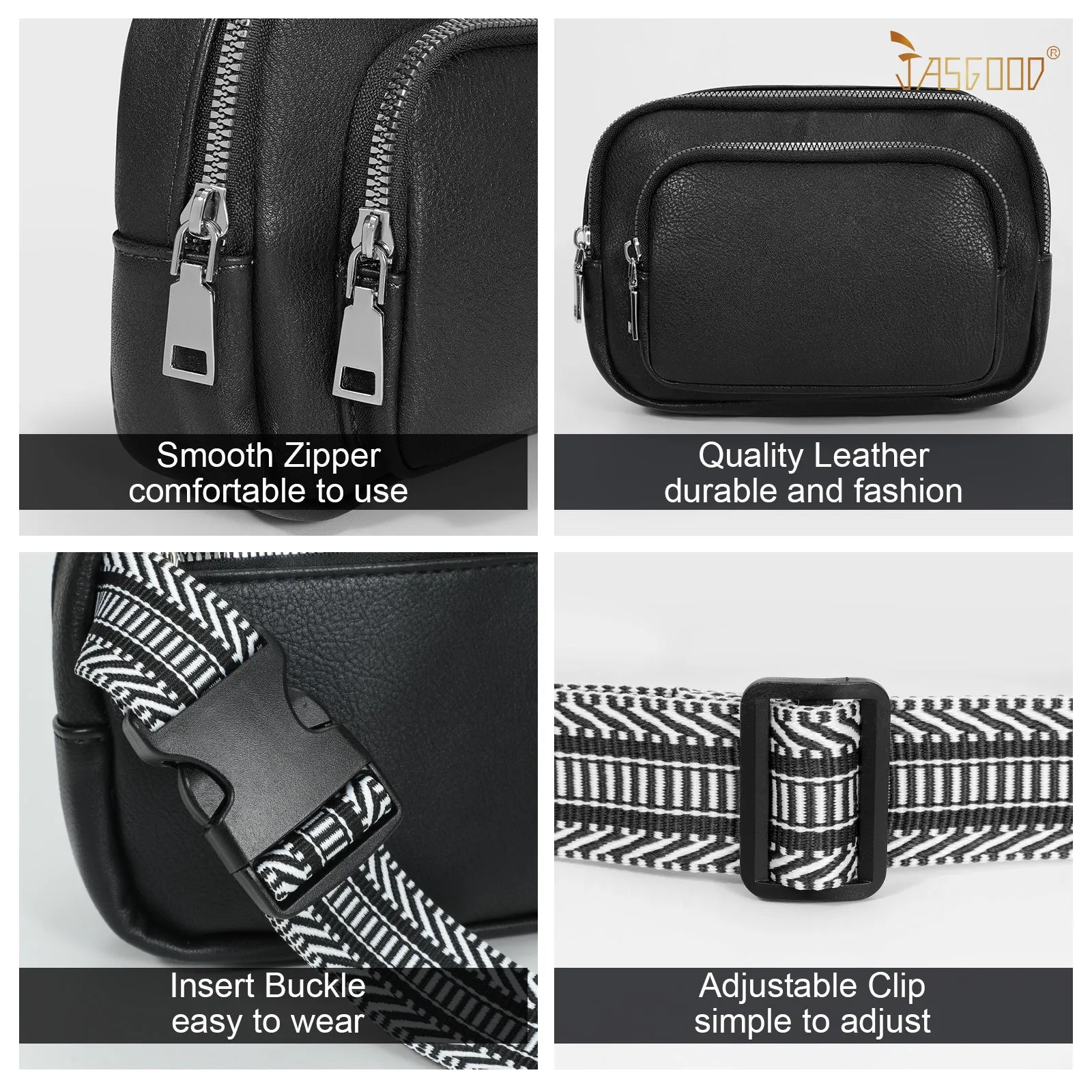 JASGOOD Leather Belt Bag for Women, Crossbody Waist Bag with Adjustable Strap Women's Fanny Pack