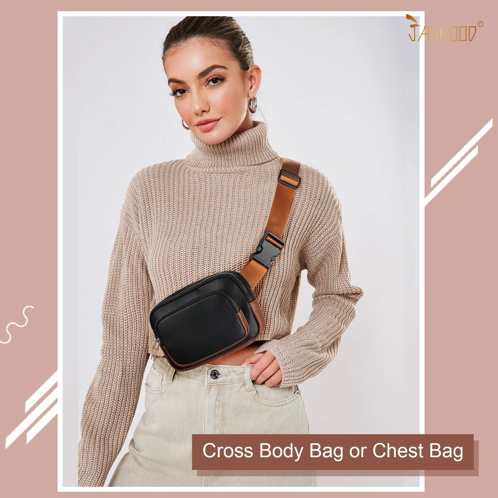 JASGOOD Leather Belt Bag for Women, Crossbody Waist Bag with Adjustable Strap Women's Fanny Pack