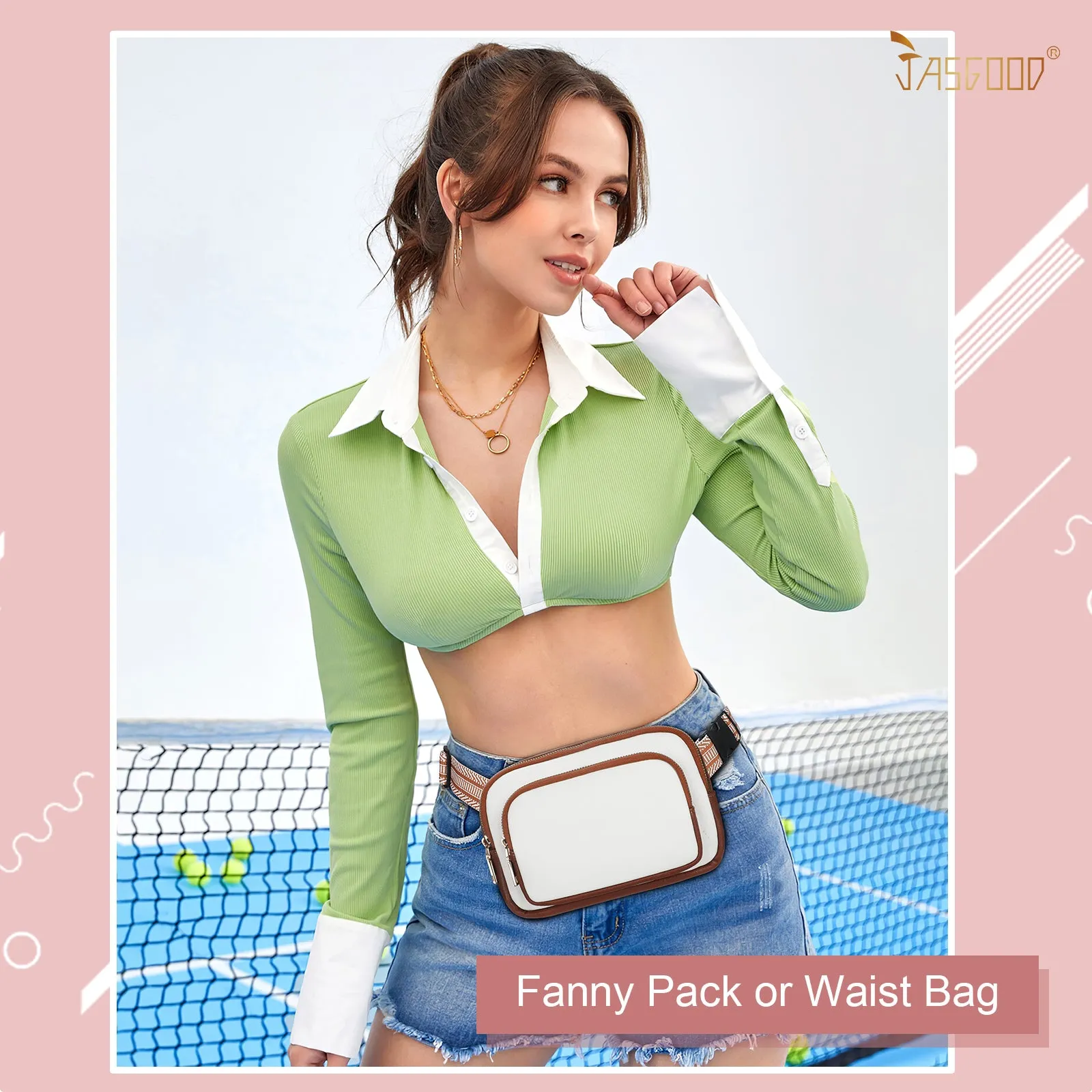 JASGOOD Leather Belt Bag for Women, Crossbody Waist Bag with Adjustable Strap Women's Fanny Pack