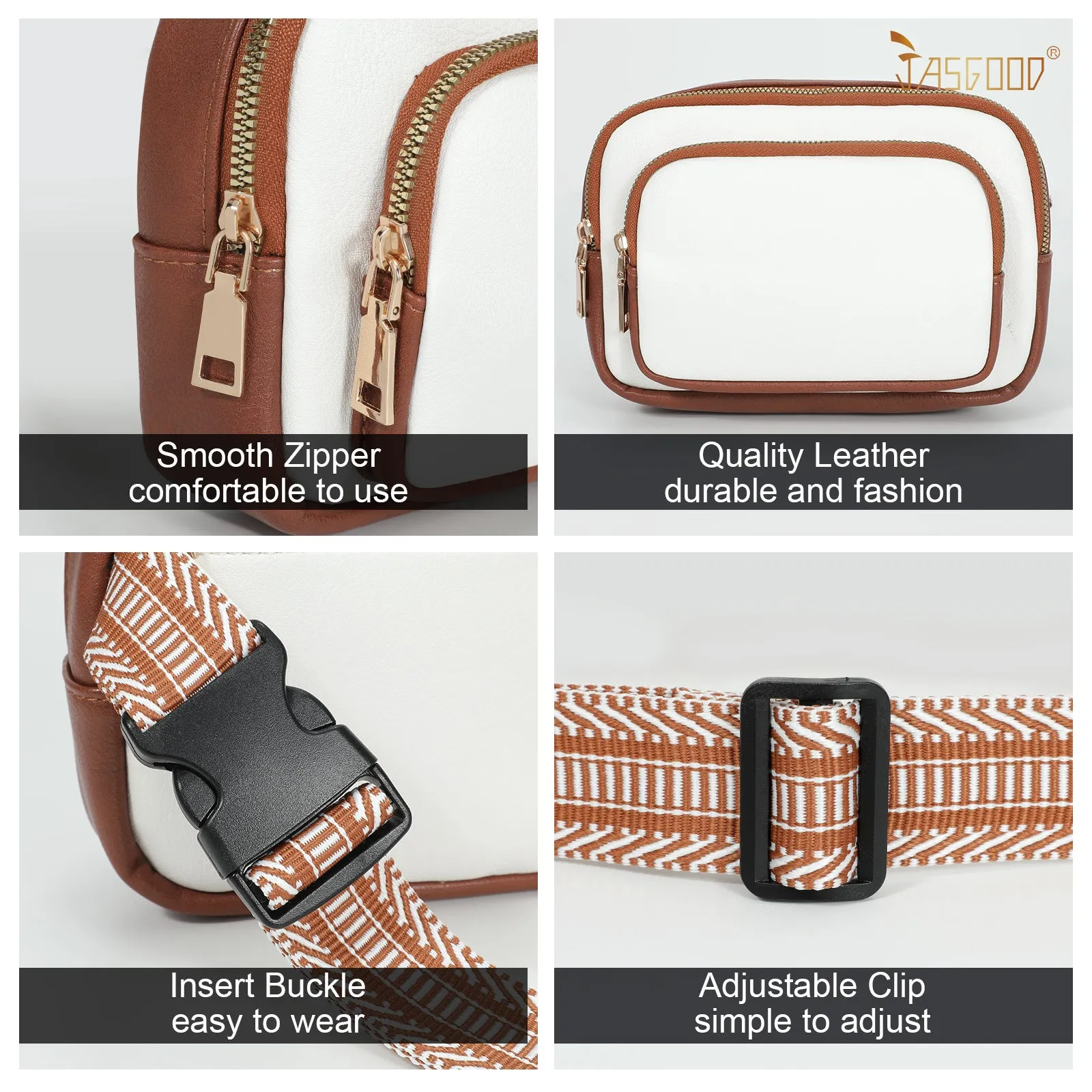 JASGOOD Leather Belt Bag for Women, Crossbody Waist Bag with Adjustable Strap Women's Fanny Pack