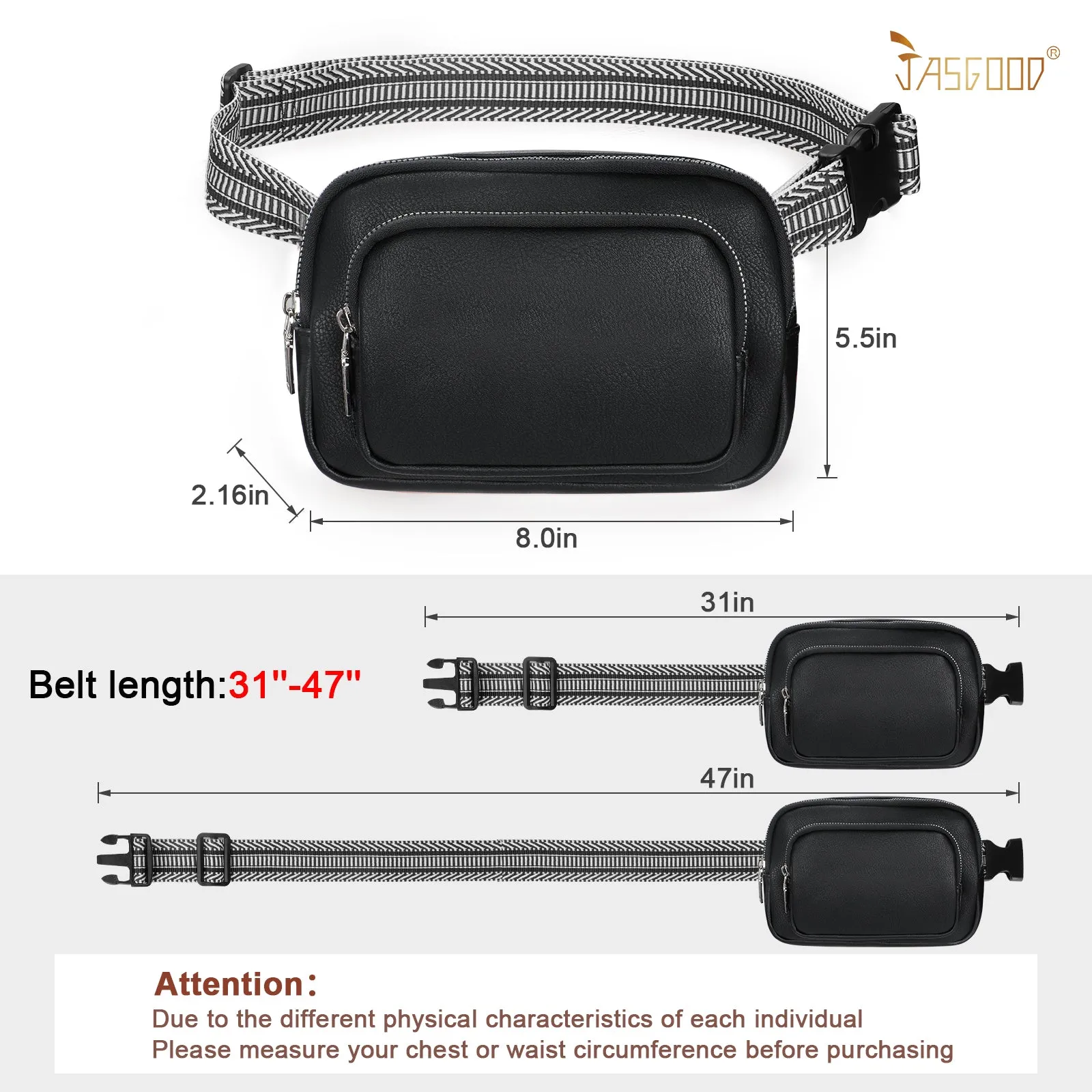 JASGOOD Leather Belt Bag for Women, Crossbody Waist Bag with Adjustable Strap Women's Fanny Pack