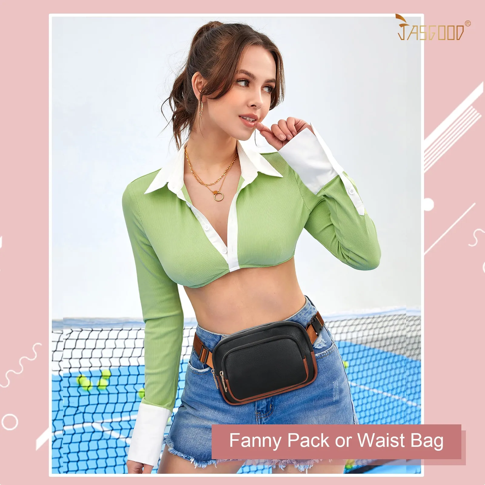 JASGOOD Leather Belt Bag for Women, Crossbody Waist Bag with Adjustable Strap Women's Fanny Pack