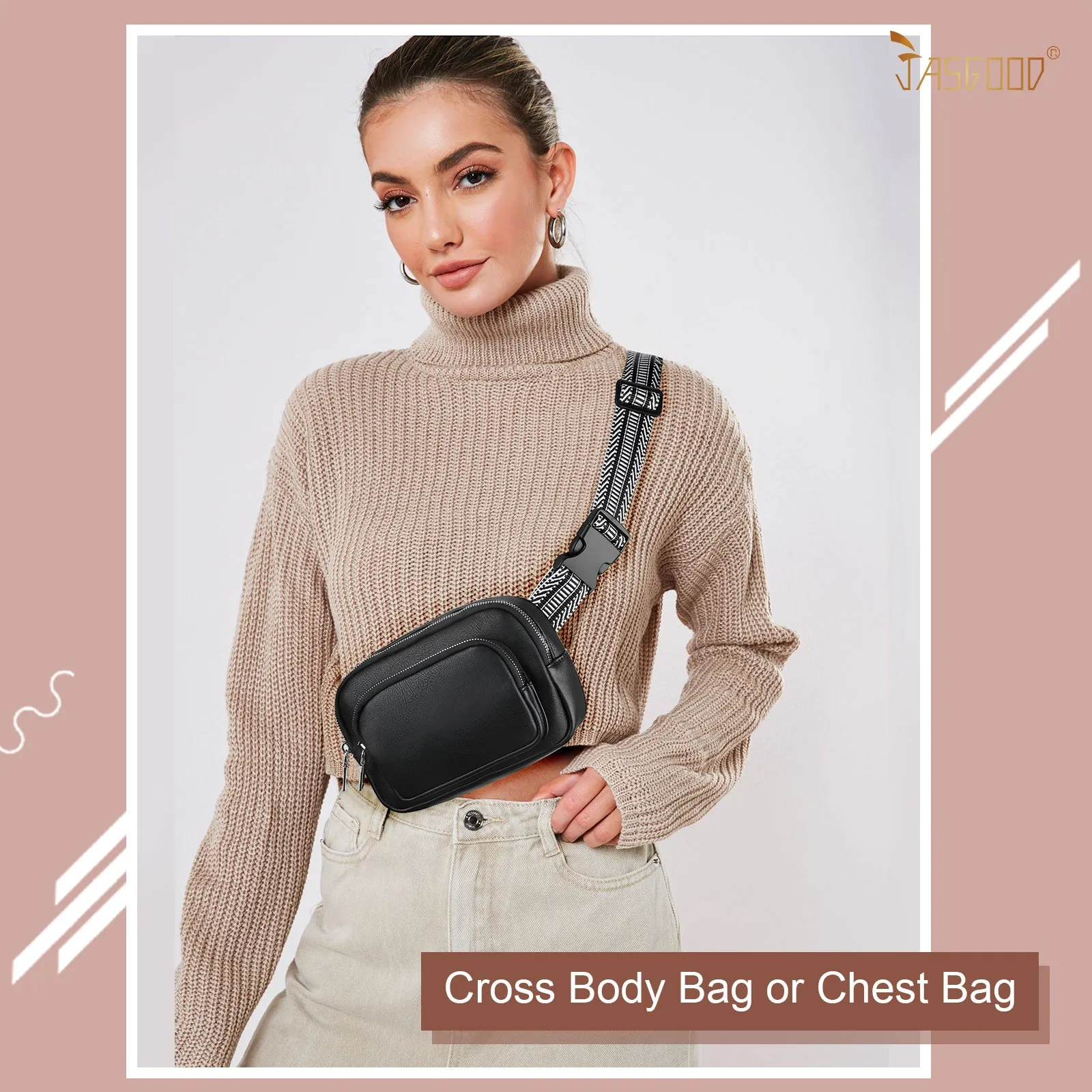 JASGOOD Leather Belt Bag for Women, Crossbody Waist Bag with Adjustable Strap Women's Fanny Pack