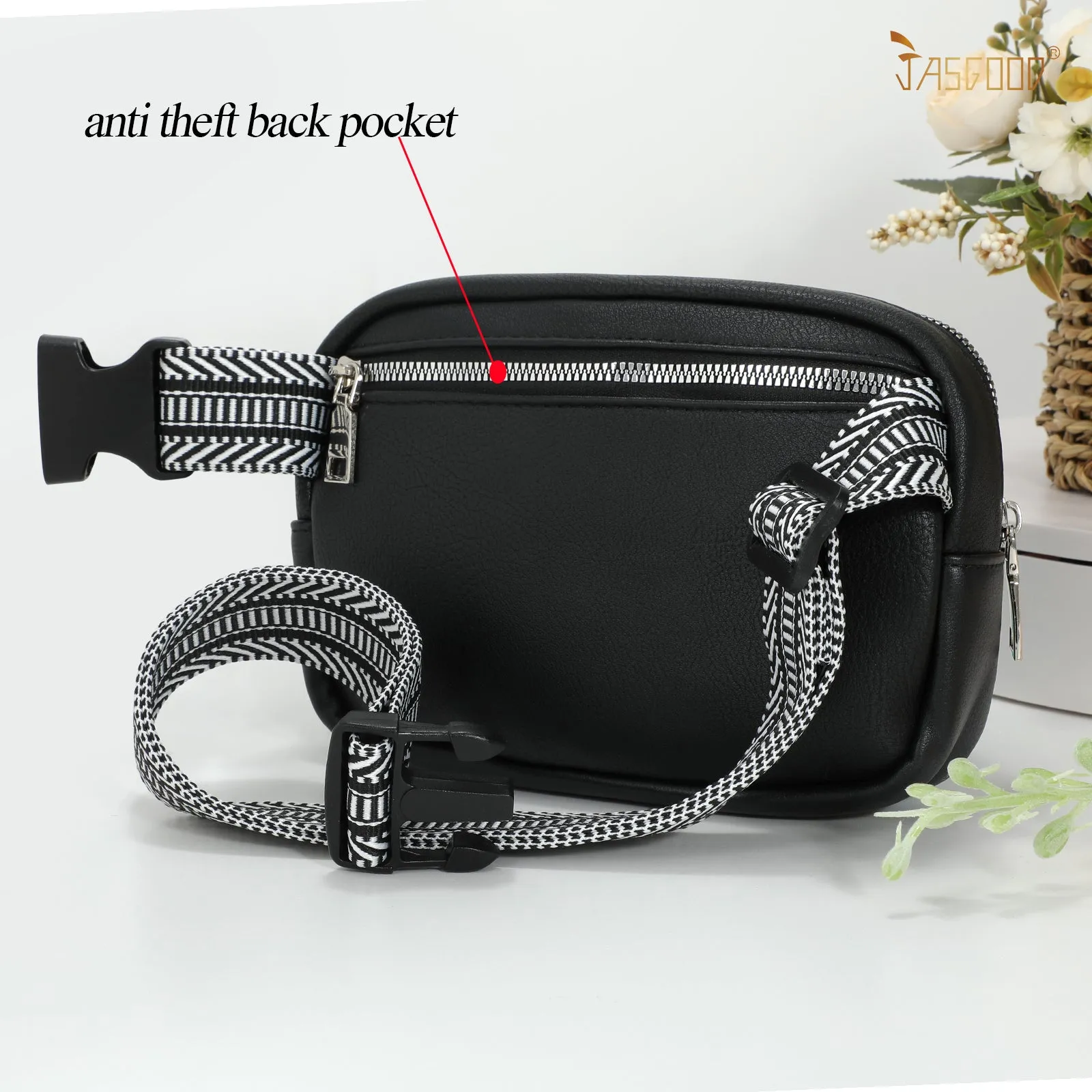 JASGOOD Leather Belt Bag for Women, Crossbody Waist Bag with Adjustable Strap Women's Fanny Pack