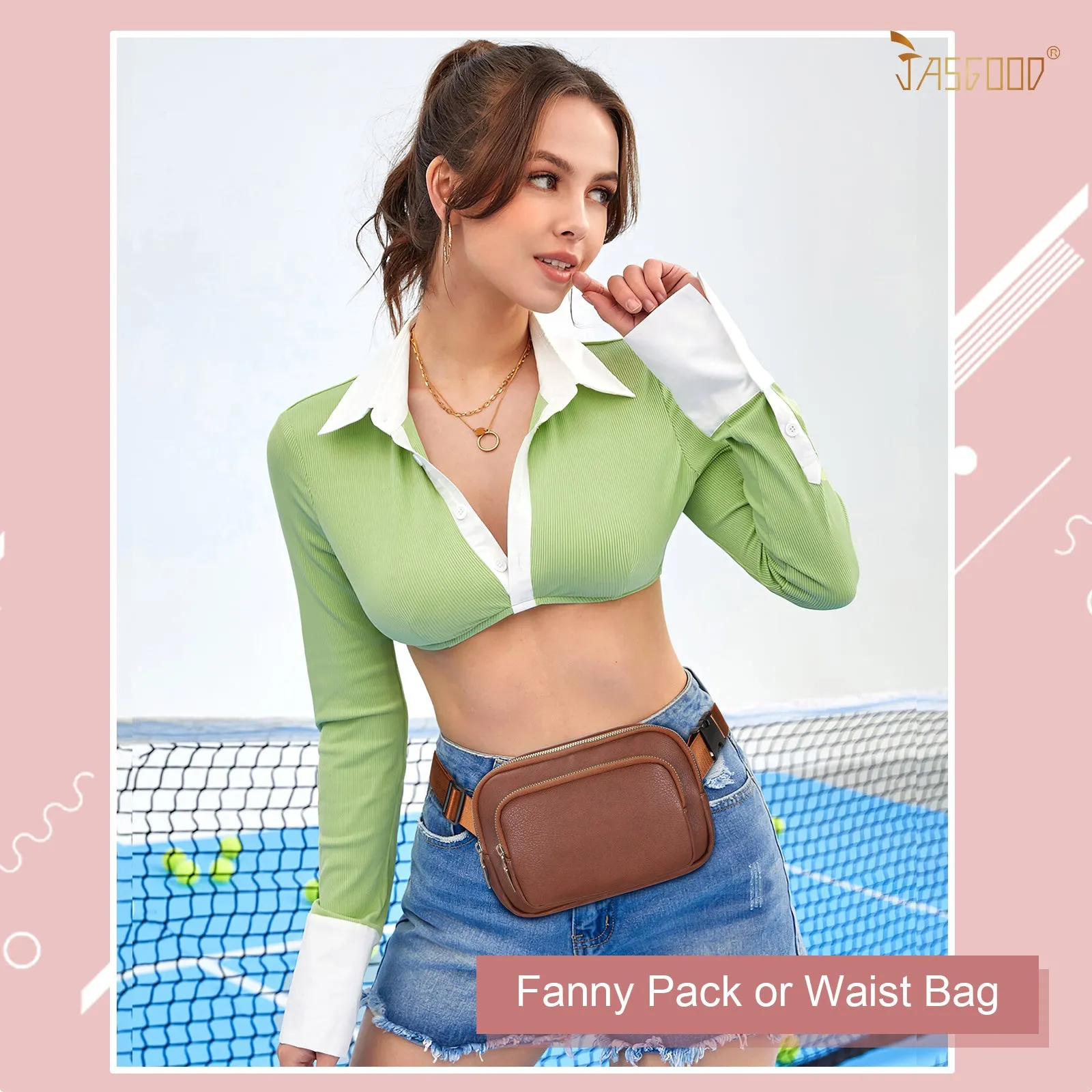 JASGOOD Leather Belt Bag for Women, Crossbody Waist Bag with Adjustable Strap Women's Fanny Pack