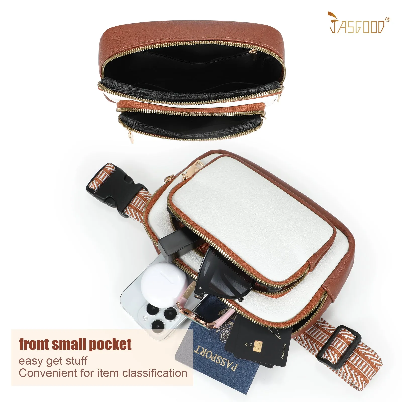 JASGOOD Leather Belt Bag for Women, Crossbody Waist Bag with Adjustable Strap Women's Fanny Pack