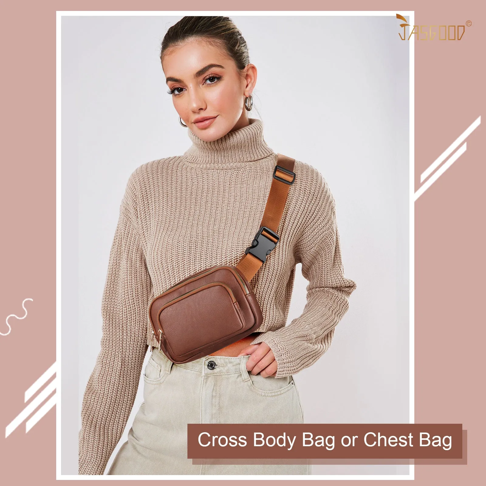JASGOOD Leather Belt Bag for Women, Crossbody Waist Bag with Adjustable Strap Women's Fanny Pack