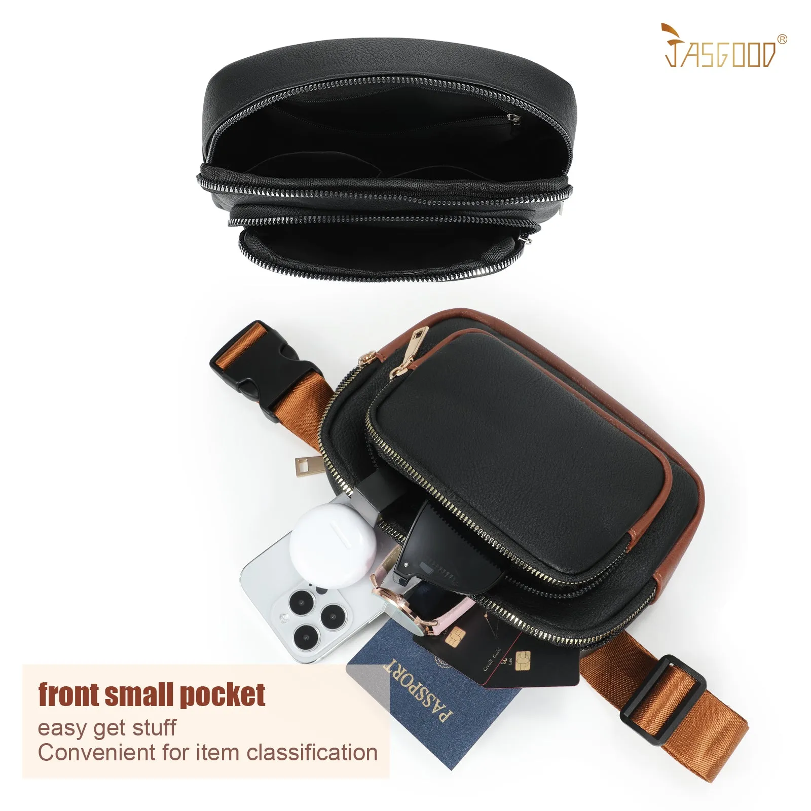 JASGOOD Leather Belt Bag for Women, Crossbody Waist Bag with Adjustable Strap Women's Fanny Pack