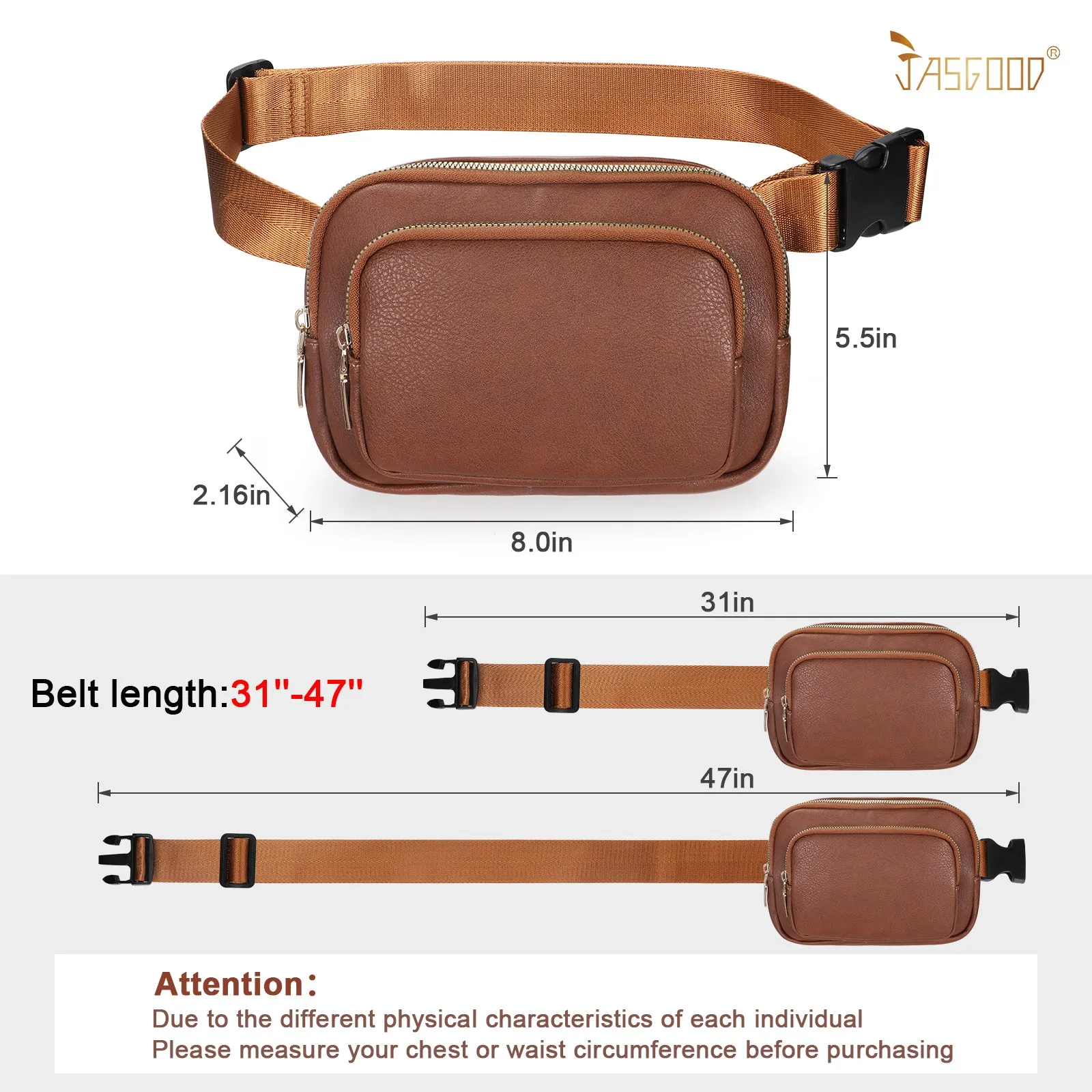 JASGOOD Leather Belt Bag for Women, Crossbody Waist Bag with Adjustable Strap Women's Fanny Pack