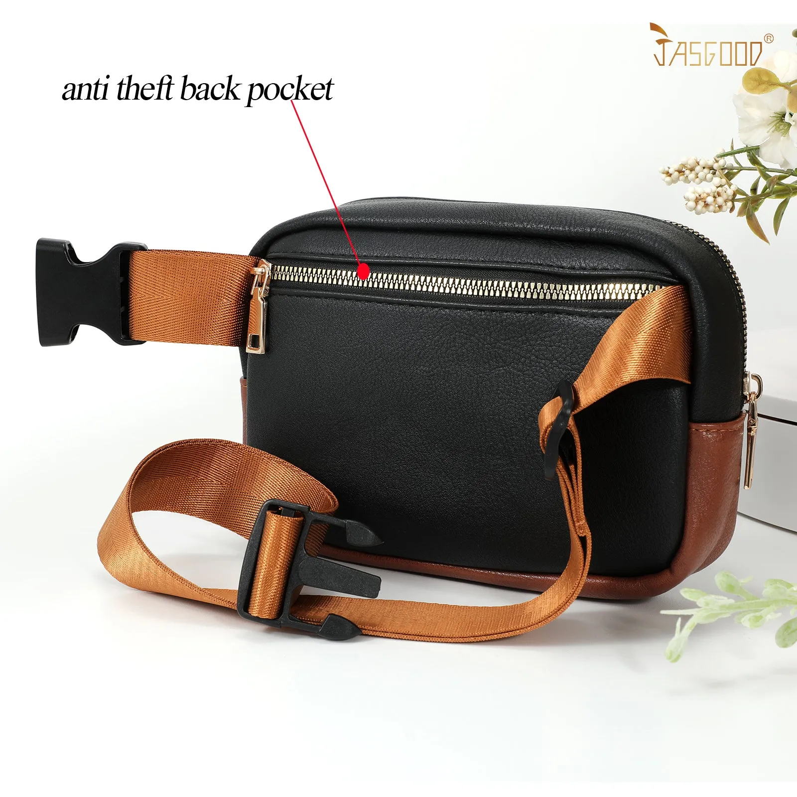 JASGOOD Leather Belt Bag for Women, Crossbody Waist Bag with Adjustable Strap Women's Fanny Pack