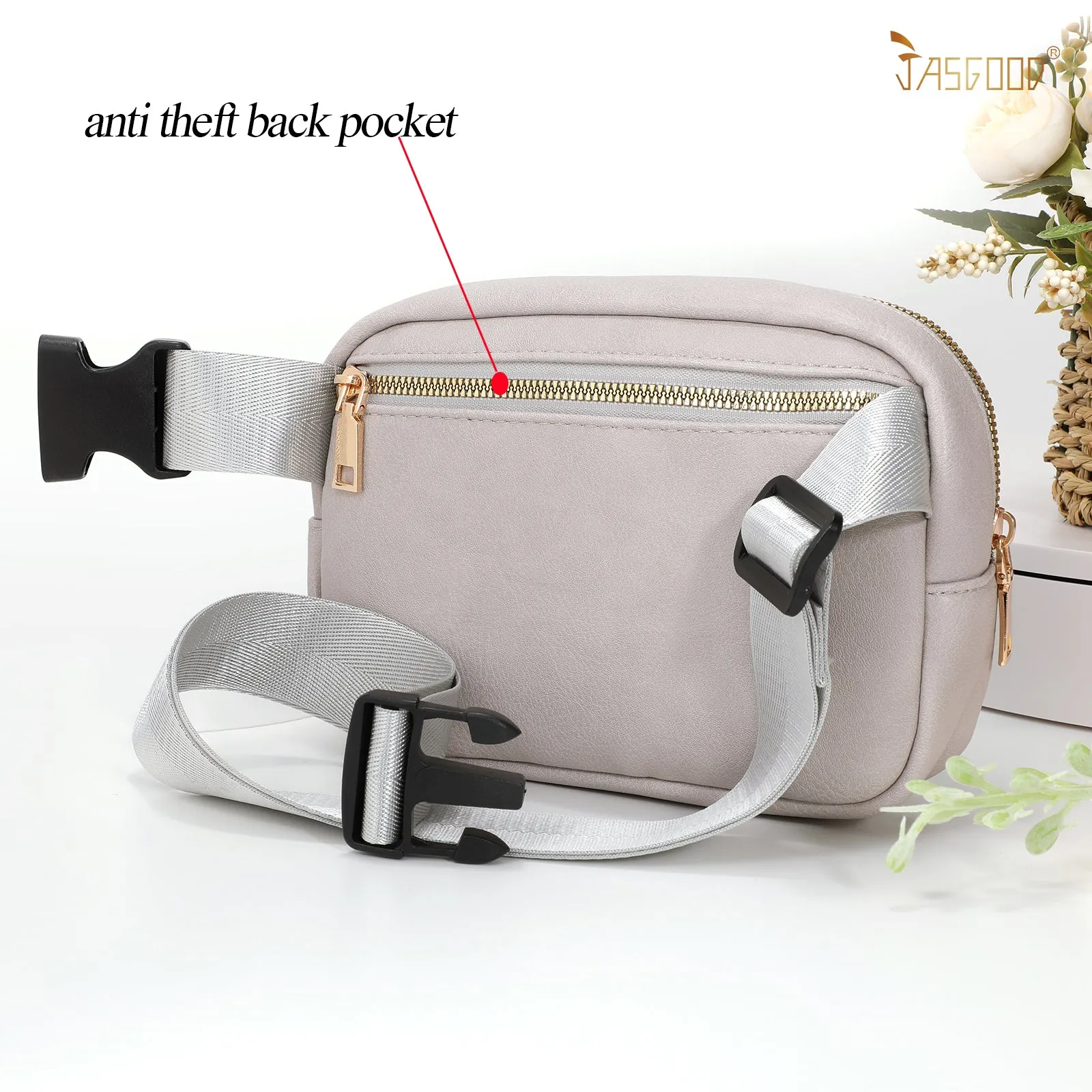 JASGOOD Leather Belt Bag for Women, Crossbody Waist Bag with Adjustable Strap Women's Fanny Pack