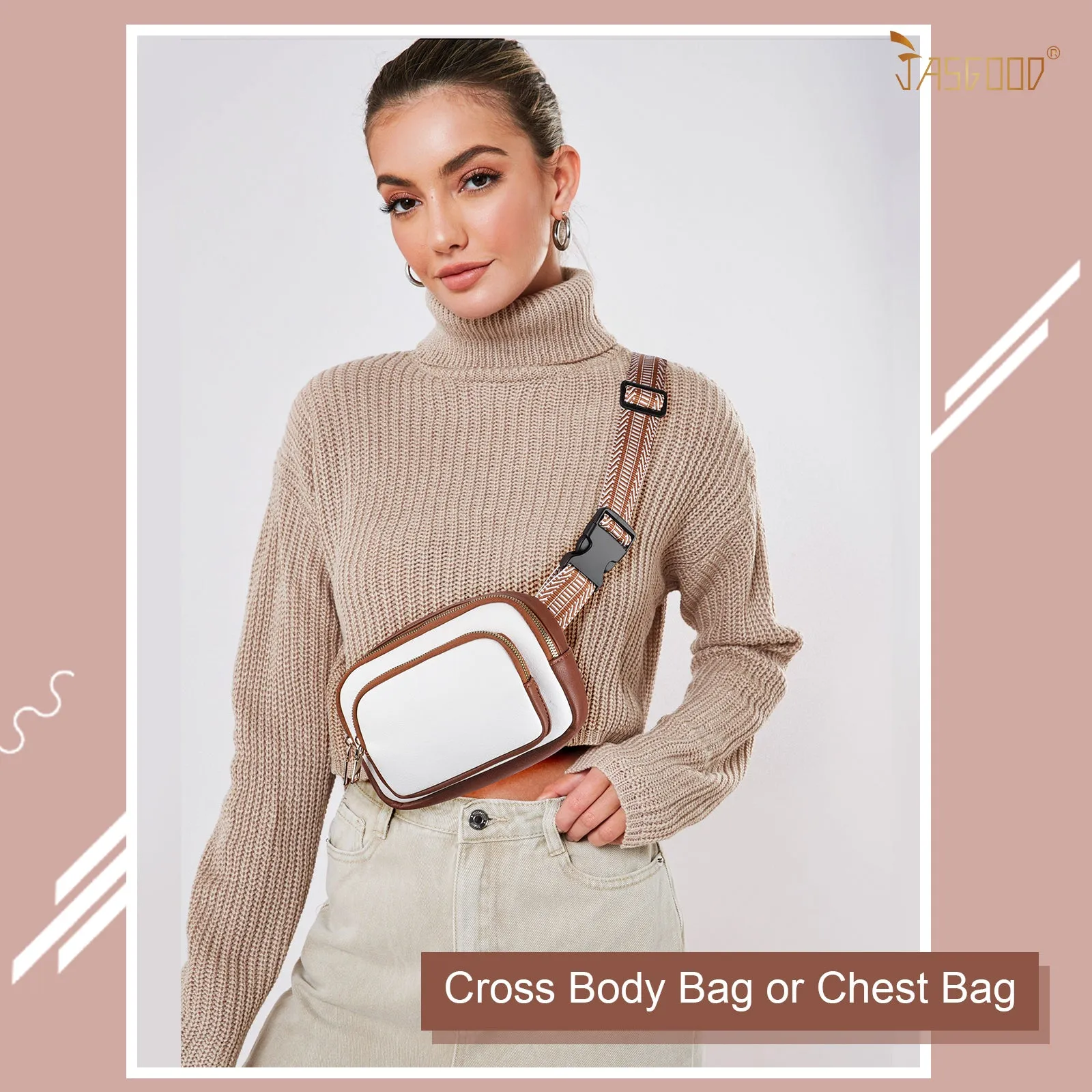 JASGOOD Leather Belt Bag for Women, Crossbody Waist Bag with Adjustable Strap Women's Fanny Pack