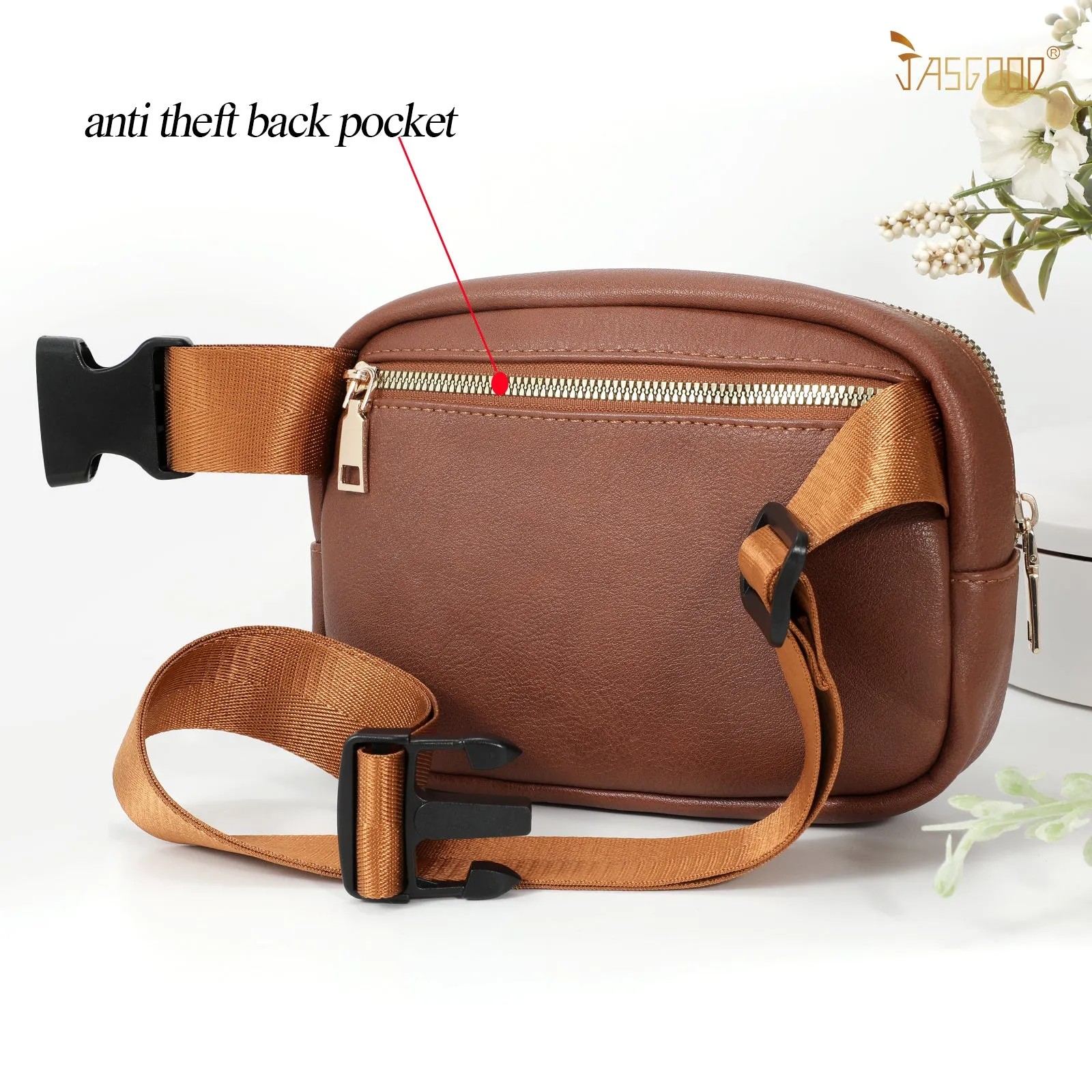 JASGOOD Leather Belt Bag for Women, Crossbody Waist Bag with Adjustable Strap Women's Fanny Pack
