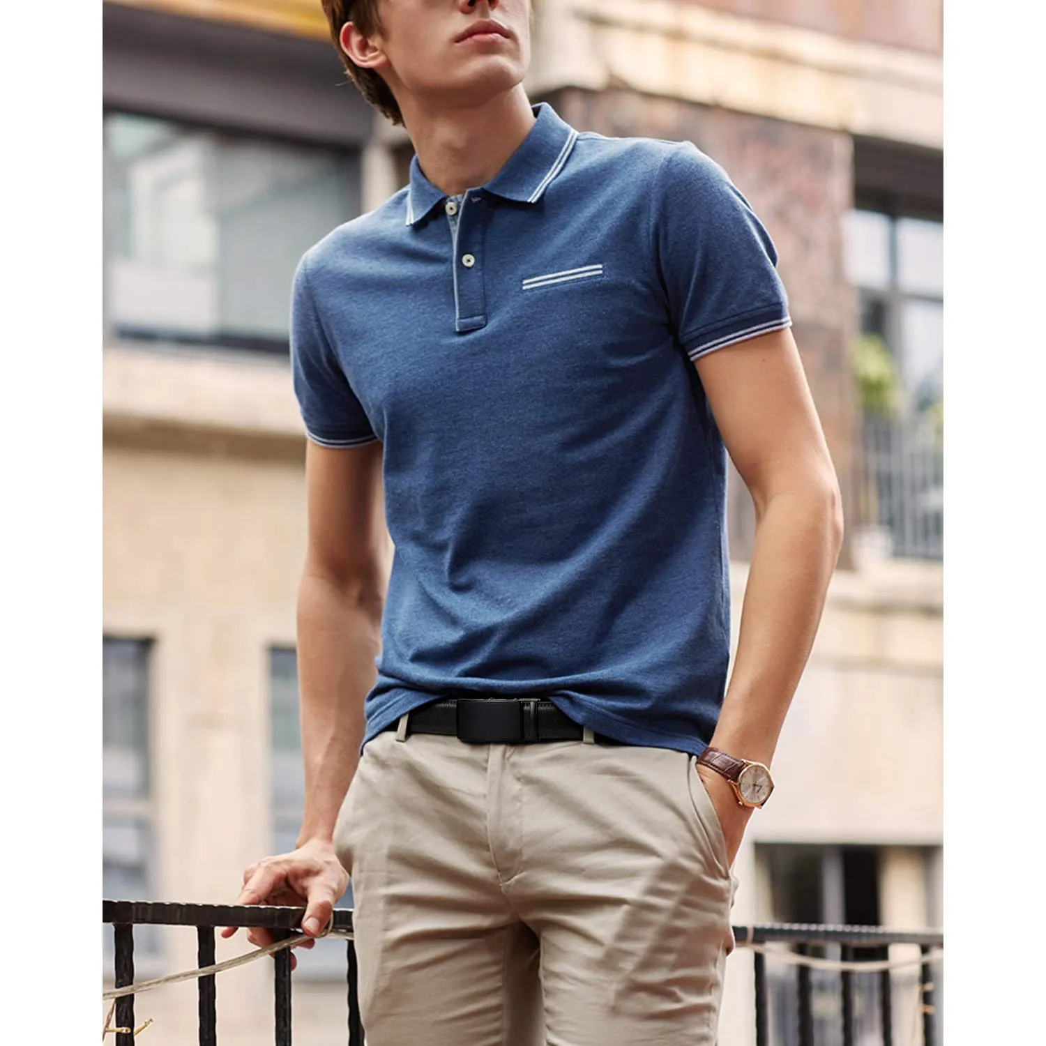 JASGOOD Men's Sliding Dress Belt Fashion Brown Leather Belt For Jean Rathet Leather Belts for Men