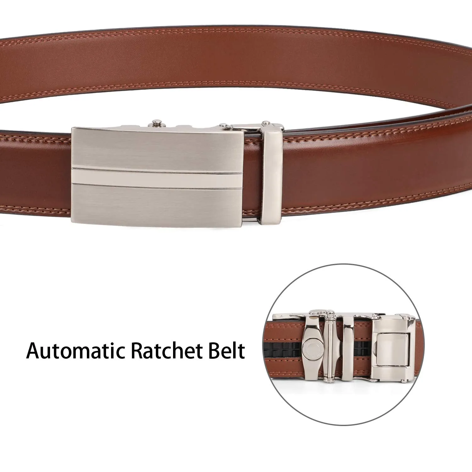 JASGOOD Men's Sliding Dress Belt Fashion Brown Leather Belt For Jean Rathet Leather Belts for Men