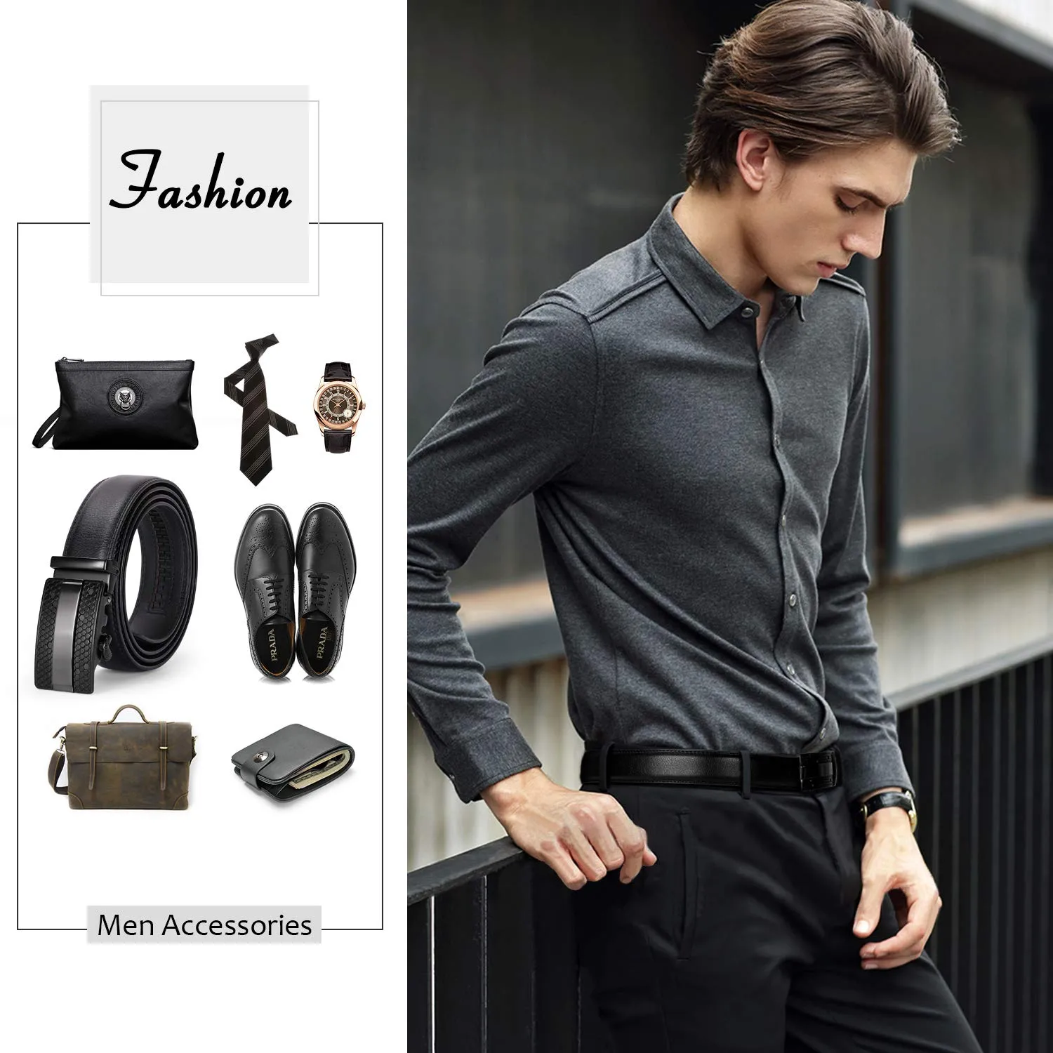 JASGOOD Men's Sliding Dress Belt Fashion Brown Leather Belt For Jean Rathet Leather Belts for Men