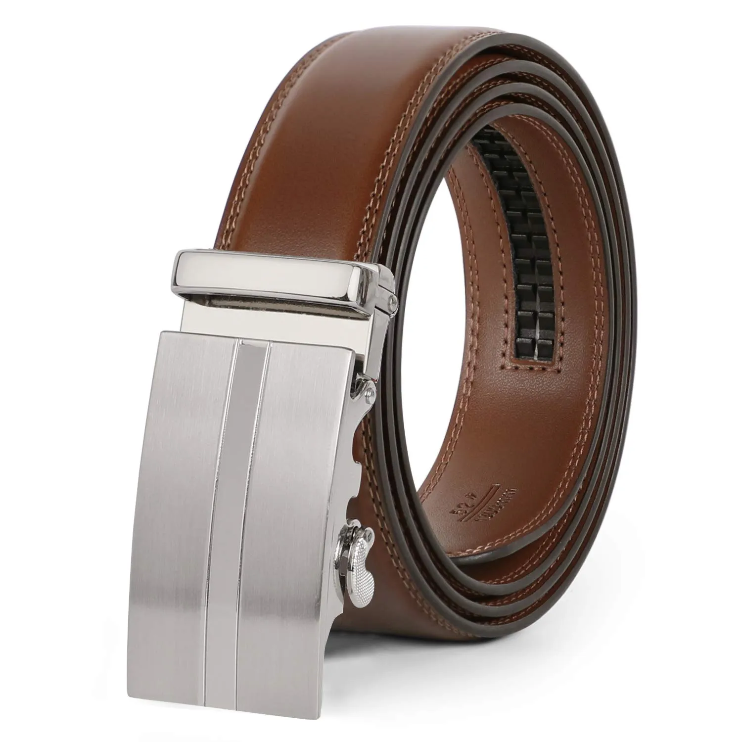 JASGOOD Men's Sliding Dress Belt Fashion Brown Leather Belt For Jean Rathet Leather Belts for Men