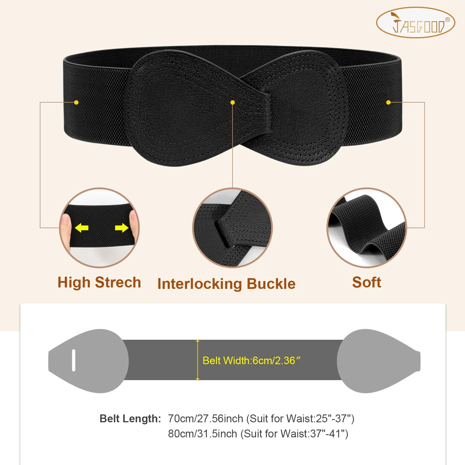JASGOOD Women Stretchy Belt for Dresses Vintage Elastic Wide Waist Belt