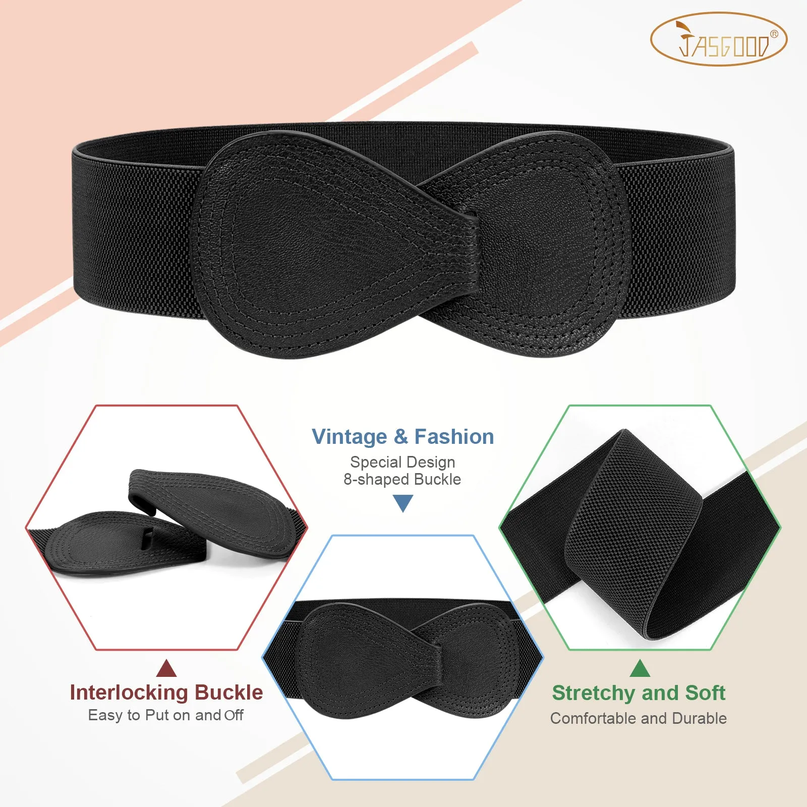 JASGOOD Women Stretchy Belt for Dresses Vintage Elastic Wide Waist Belt