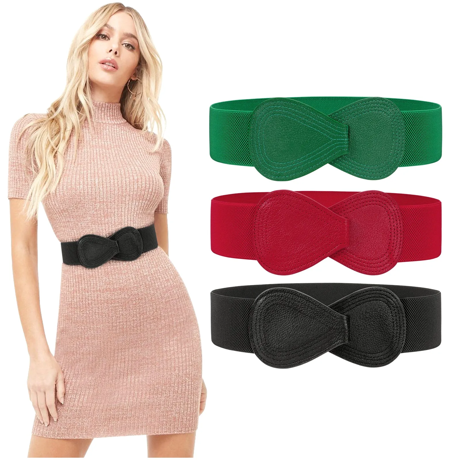 JASGOOD Women Stretchy Belt for Dresses Vintage Elastic Wide Waist Belt