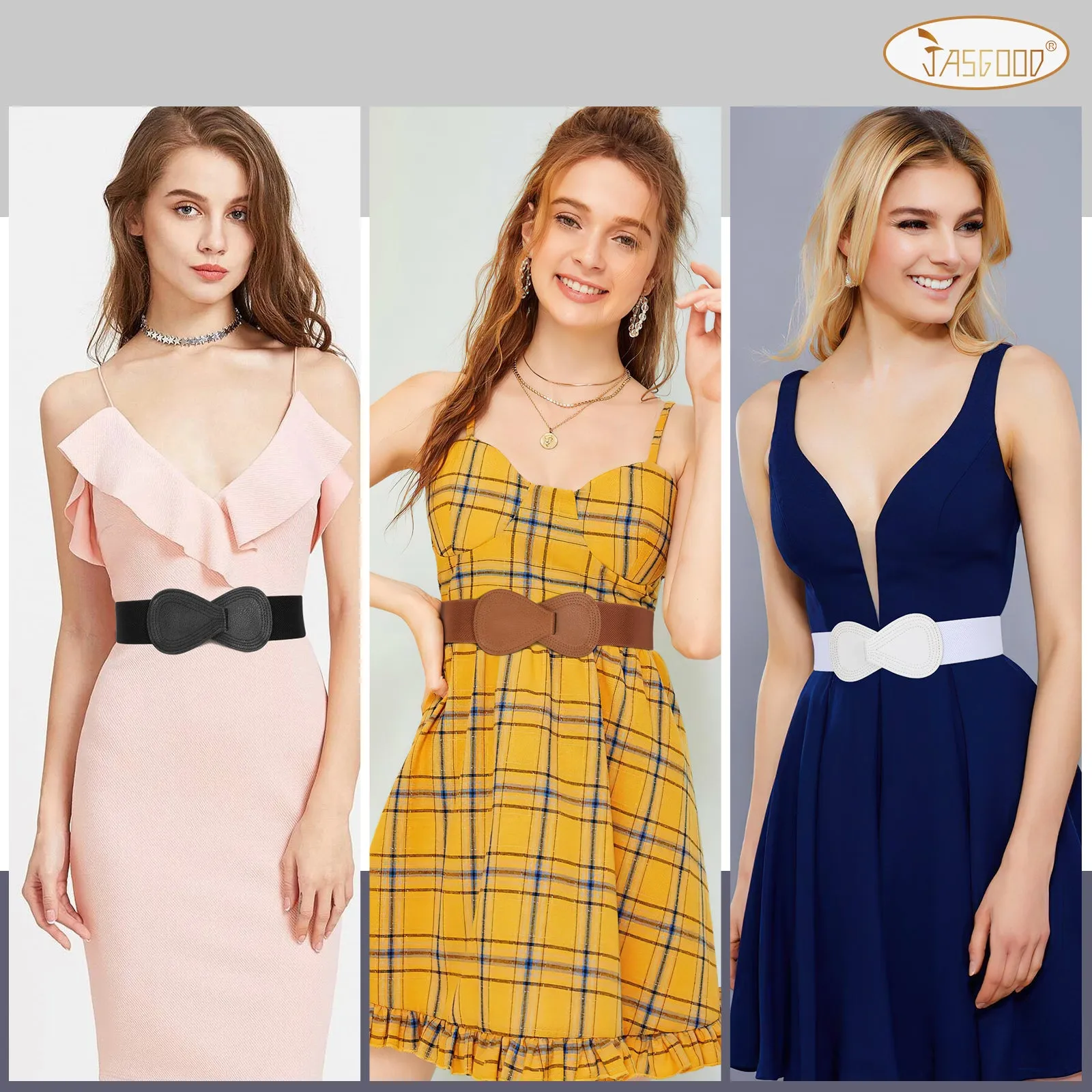 JASGOOD Women Stretchy Belt for Dresses Vintage Elastic Wide Waist Belt
