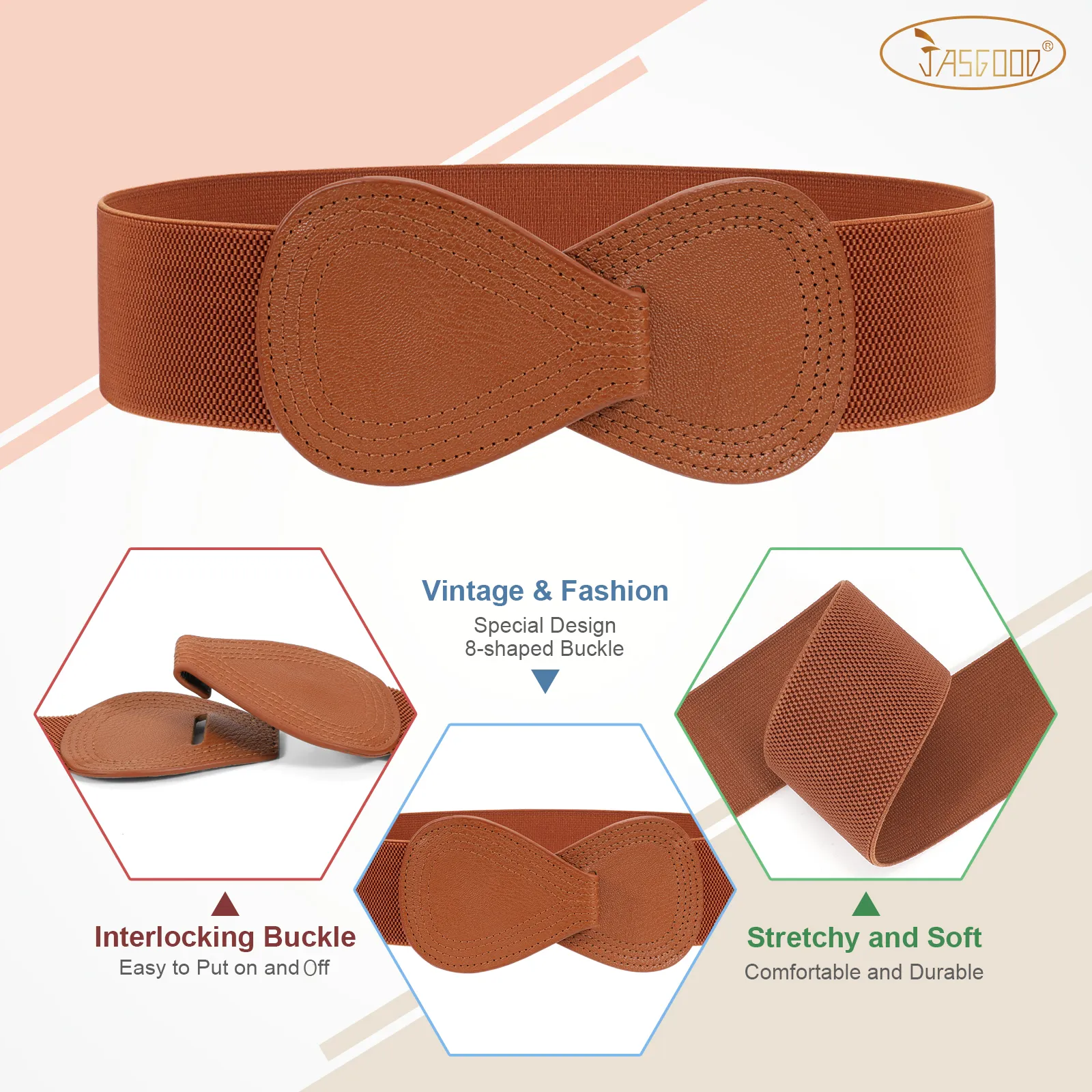 JASGOOD Women Stretchy Belt for Dresses Vintage Elastic Wide Waist Belt