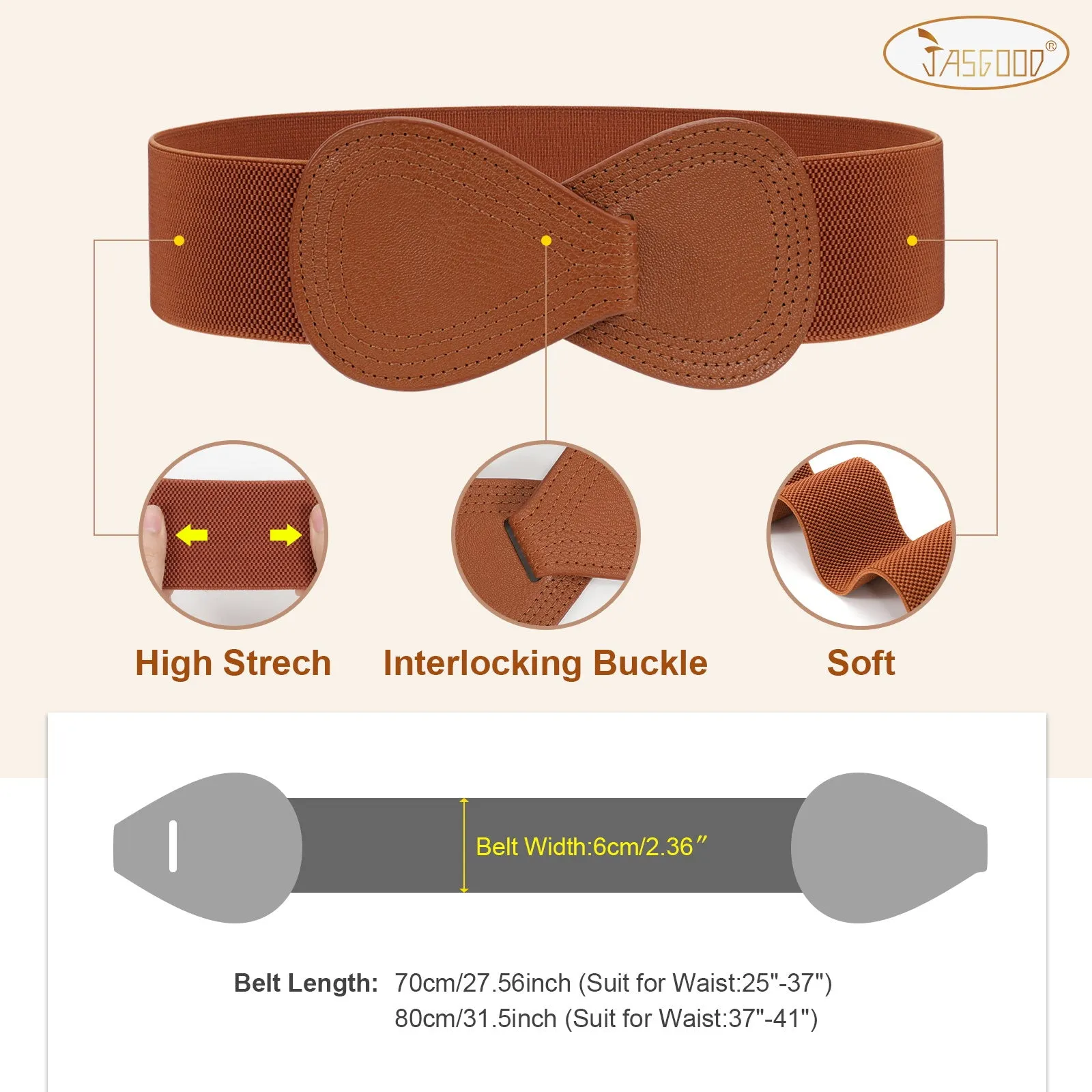 JASGOOD Women Stretchy Belt for Dresses Vintage Elastic Wide Waist Belt
