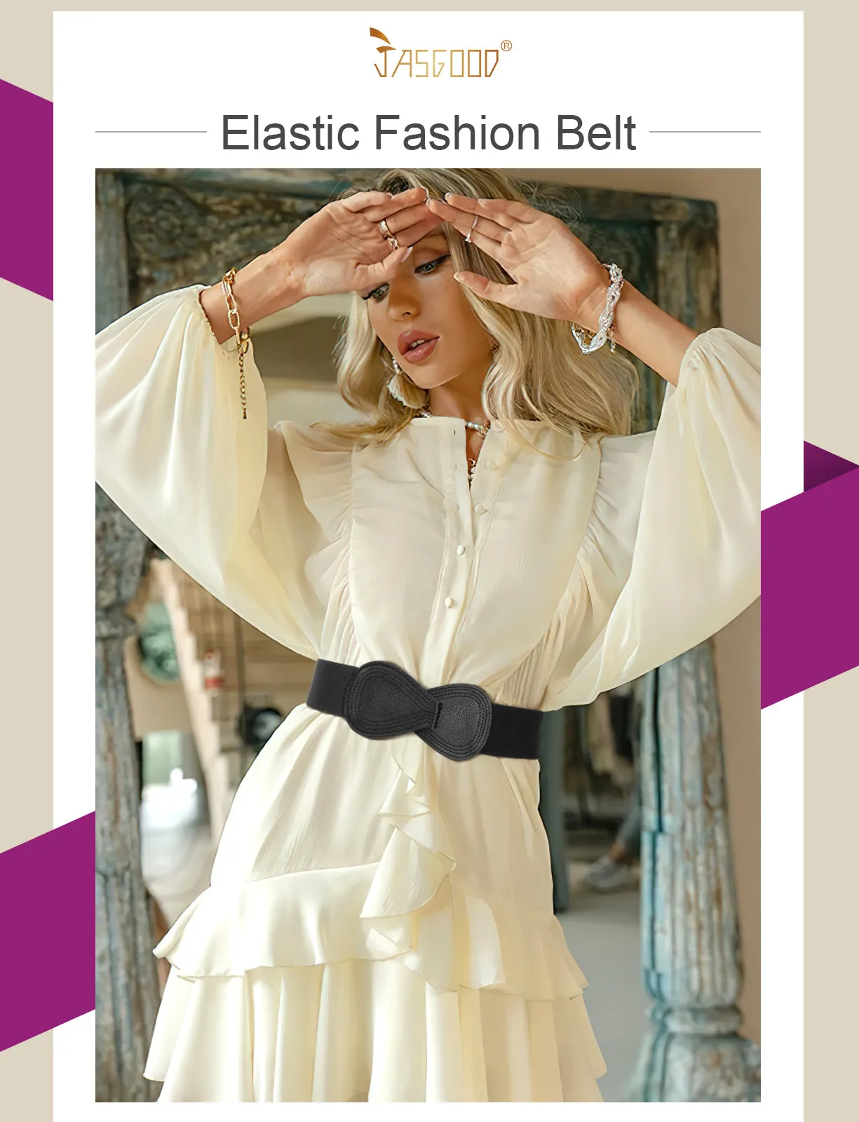 JASGOOD Women Stretchy Belt for Dresses Vintage Elastic Wide Waist Belt