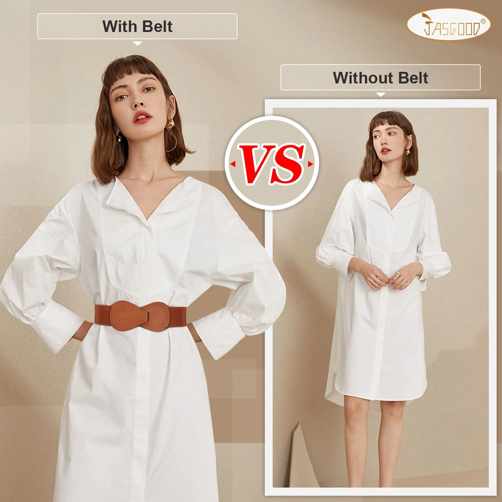 JASGOOD Women Stretchy Belt for Dresses Vintage Elastic Wide Waist Belt