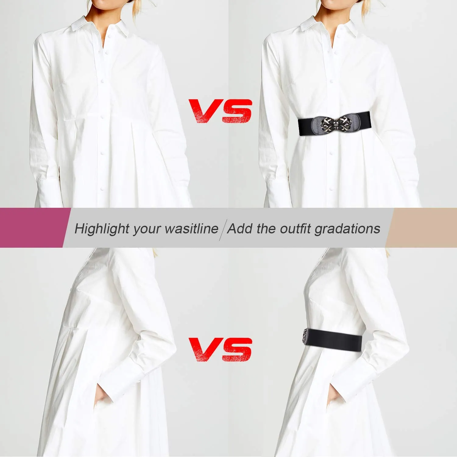 JASGOOD Women Stretchy Belt for Dresses Vintage Elastic Wide Waist Cinch Belt