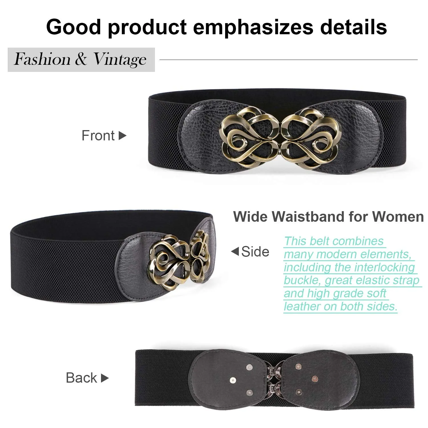 JASGOOD Women Stretchy Belt for Dresses Vintage Elastic Wide Waist Cinch Belt