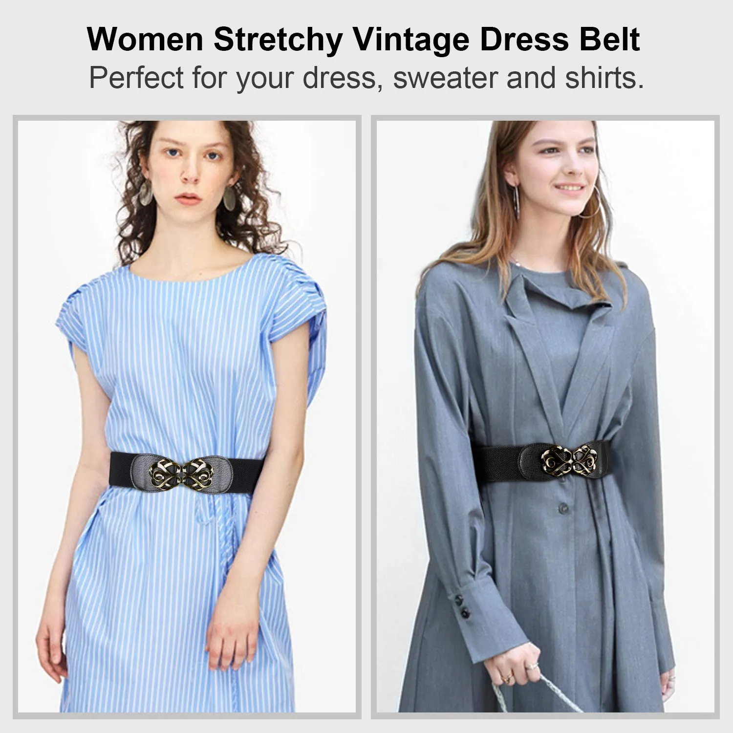JASGOOD Women Stretchy Belt for Dresses Vintage Elastic Wide Waist Cinch Belt