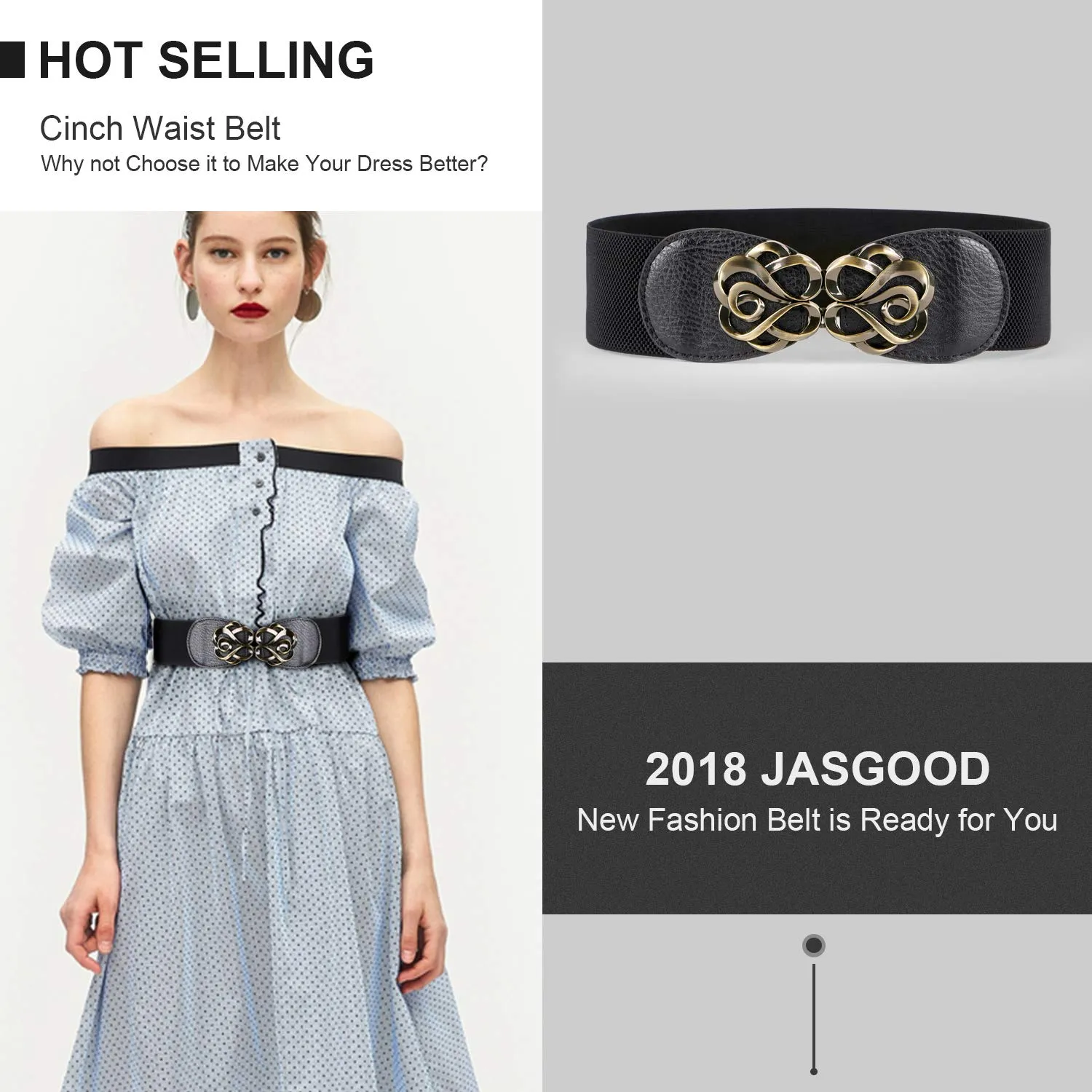 JASGOOD Women Stretchy Belt for Dresses Vintage Elastic Wide Waist Cinch Belt
