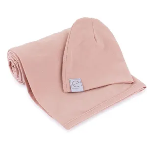 Jersey Cotton Spandex Swaddle Blanket with Hat - Pink