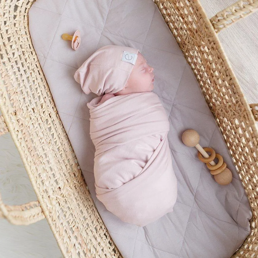 Jersey Cotton Spandex Swaddle Blanket with Hat - Pink